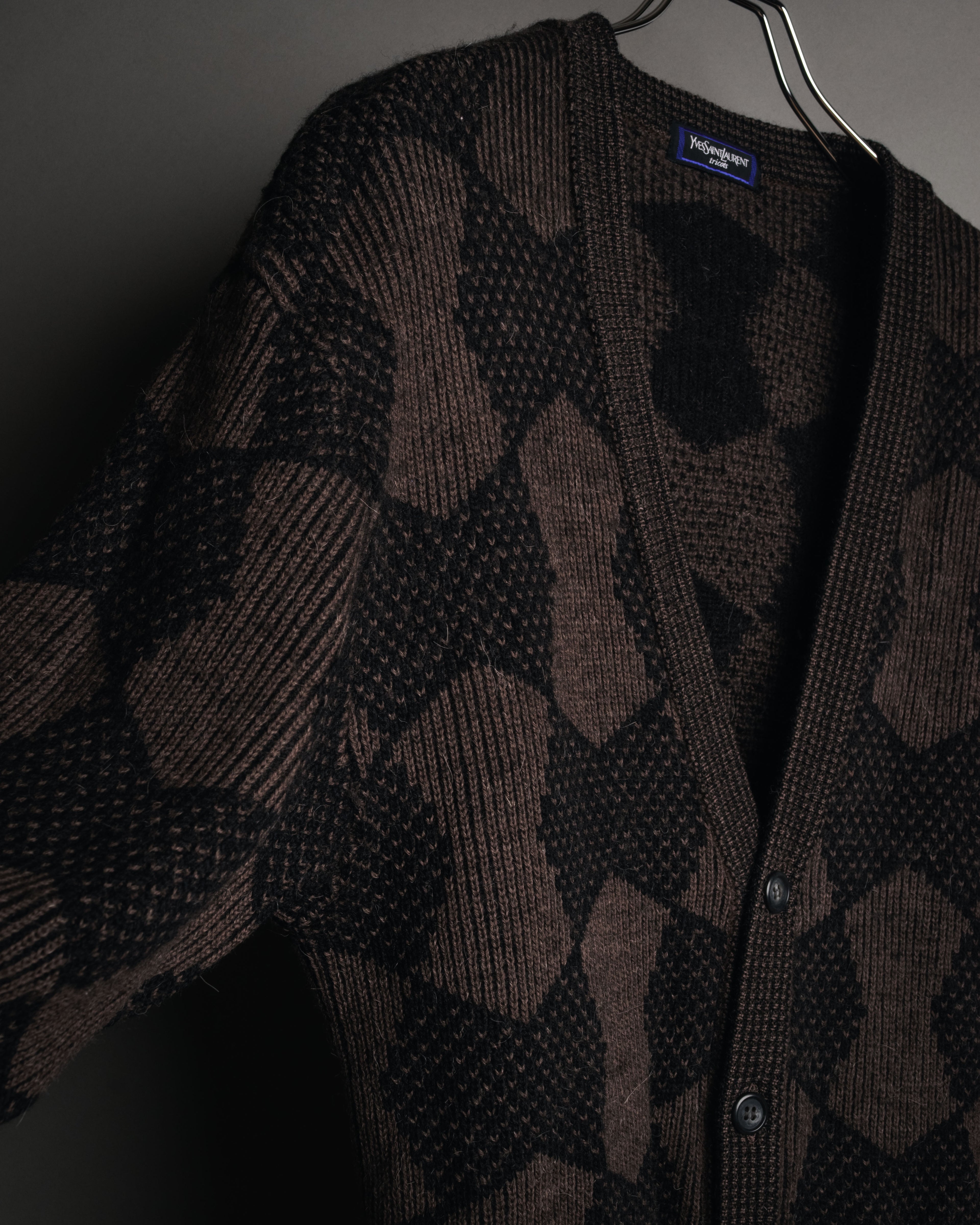 “Yves Saint Laurent” 80’s-90’s geometric knit cardigan