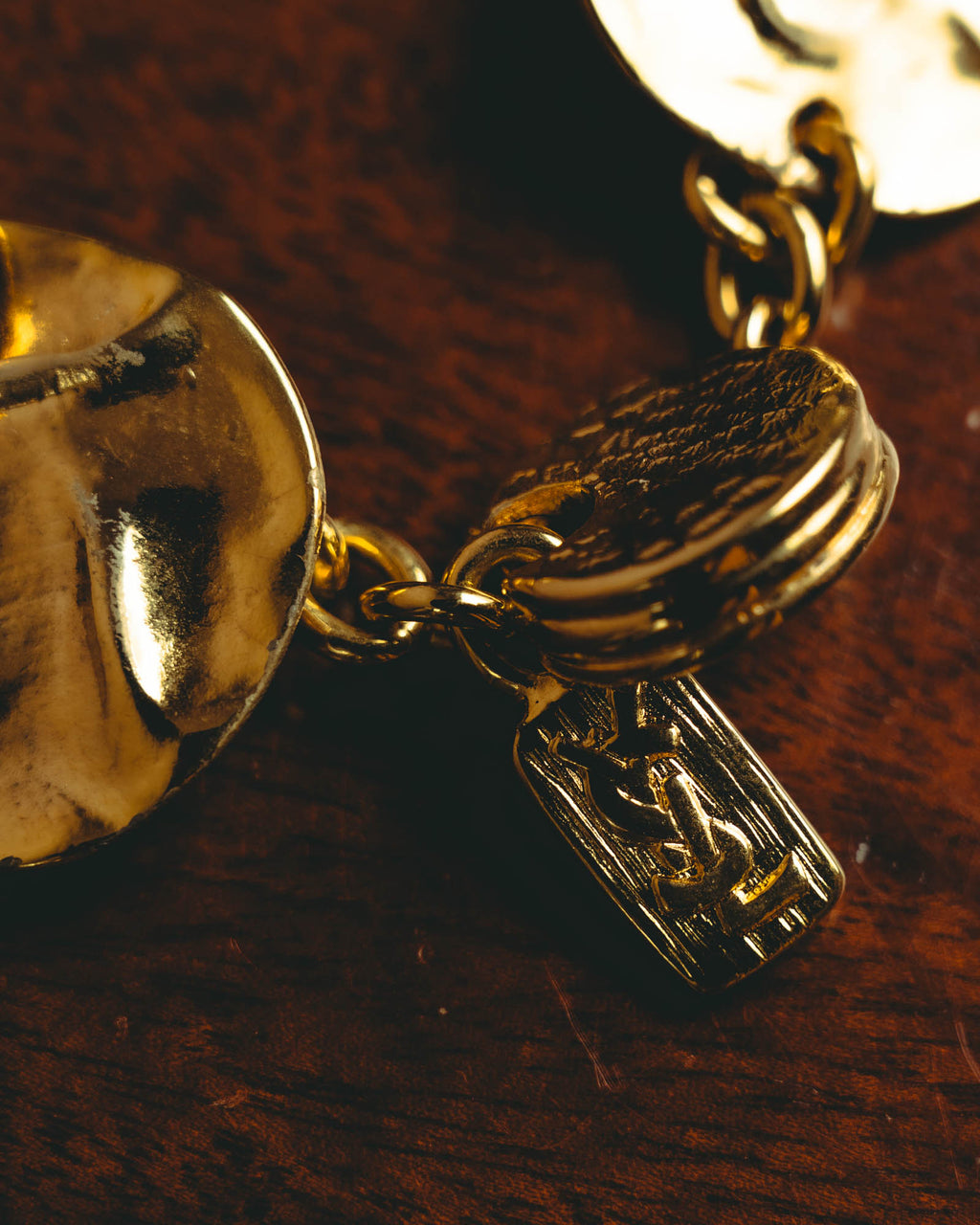 -SPECIAL- “Yves Saint Laurent” 80’s-90’s Hammered gold coin link bracelet