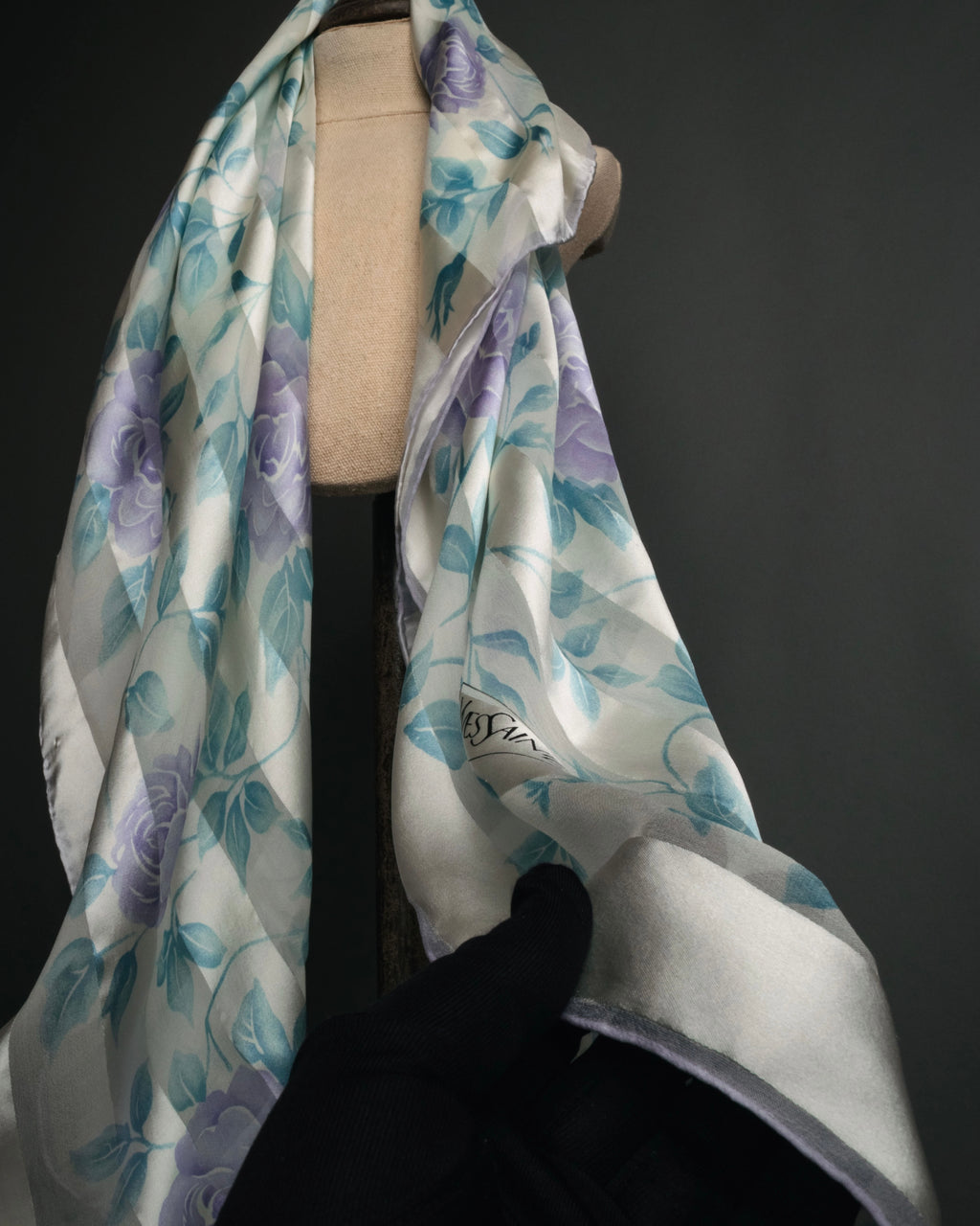 “Yves Saint Laurent” 80’s-90’s Sheer stripe floral silk scarf