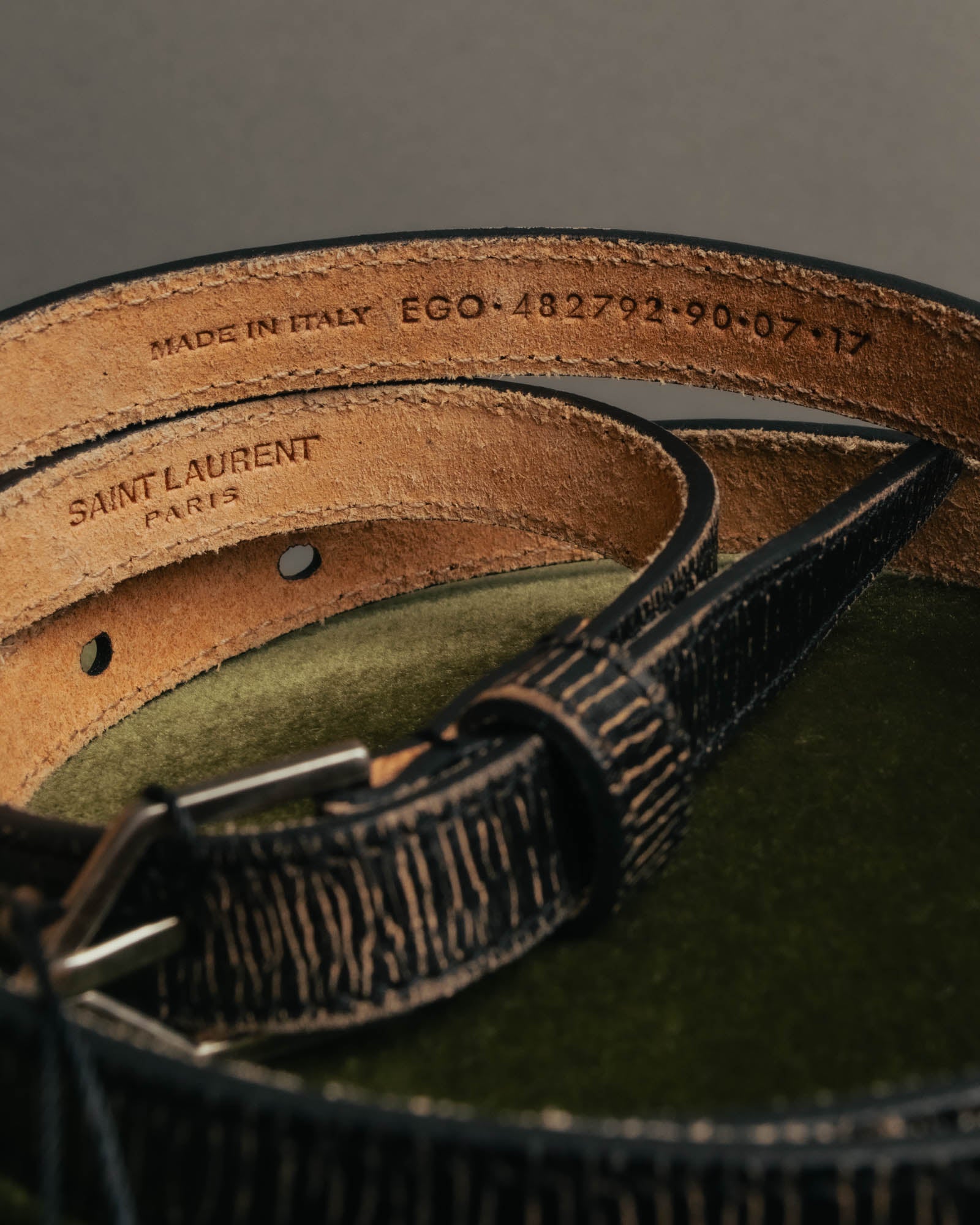 “SAINT LAURENT PARIS” 2010’s Lizard embossed narrow leather belt