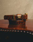 -SPECIAL- “LOEWE” 80’s-90’s Crocodile pattern anagram leather belt