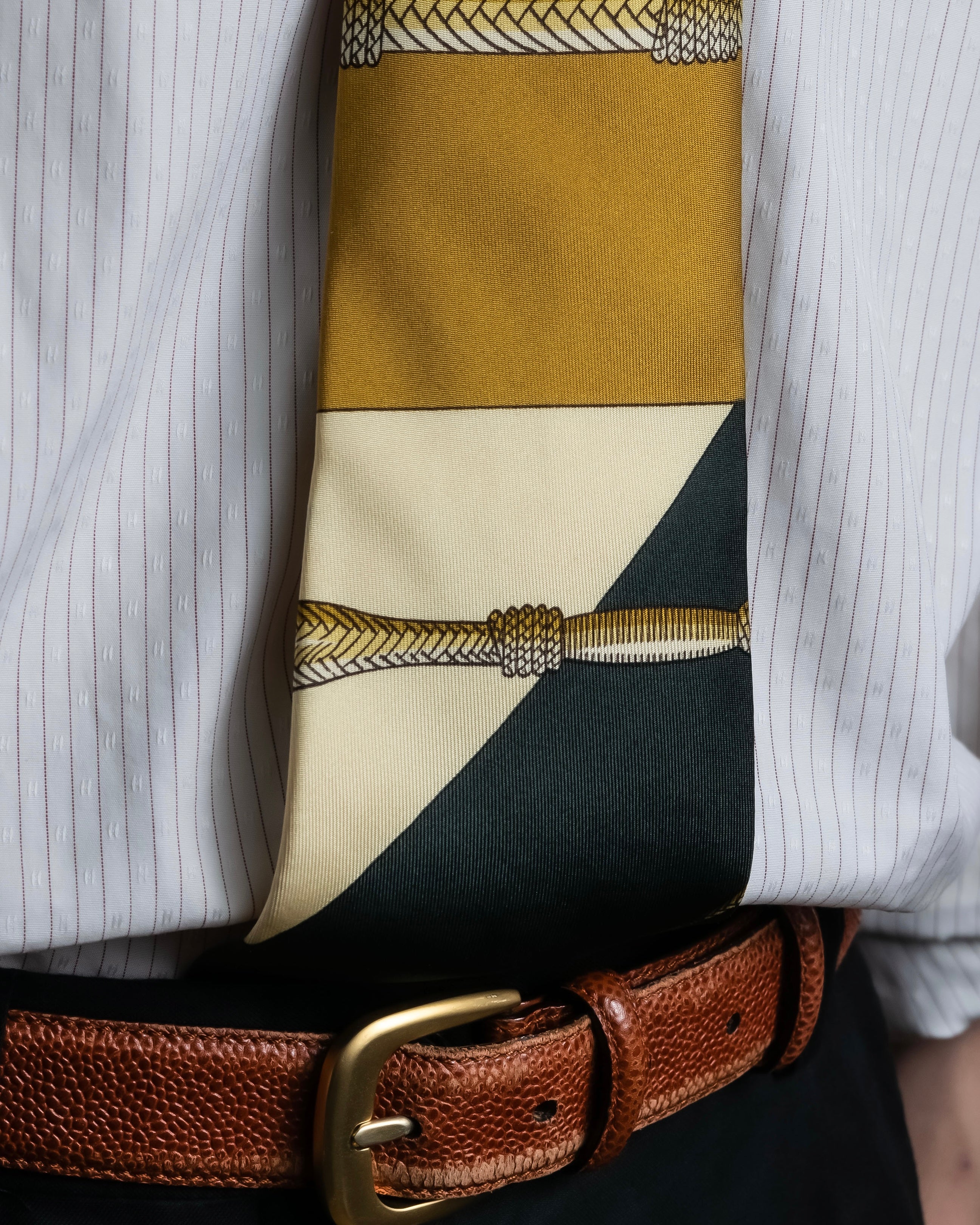 "HERMES" Horse harness motif silk neck tie