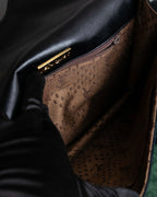 "YVES SAINT LAURENT" Gold medallion motif design suede leather shoulder bag