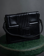"YVES SAINT LAURENT" Straight ridge design square forum leather bag