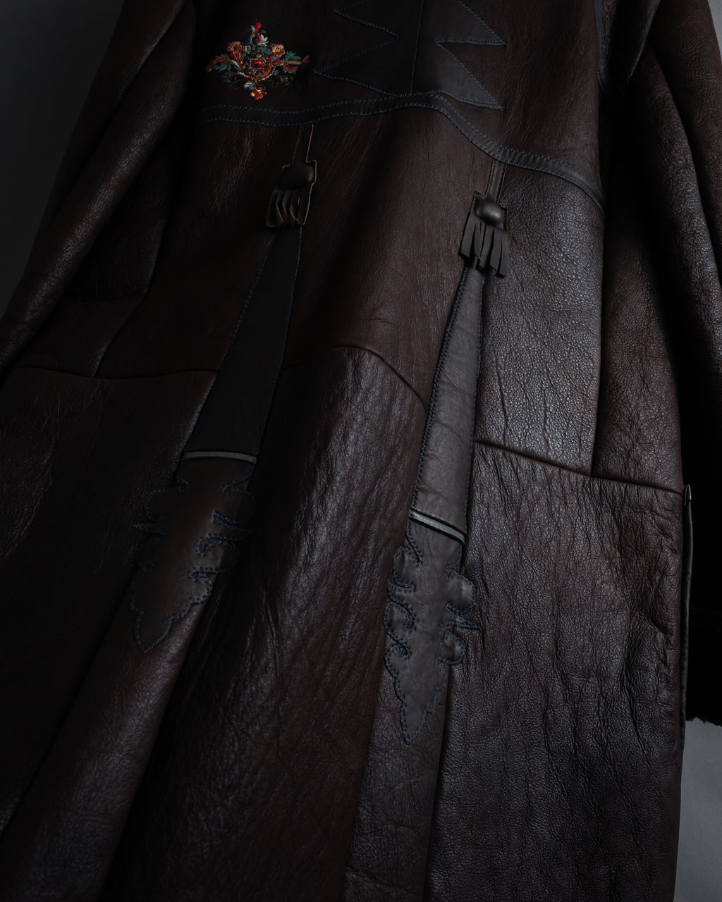 “KENZO” 80’s Folkloric shearling-lined leather long coat