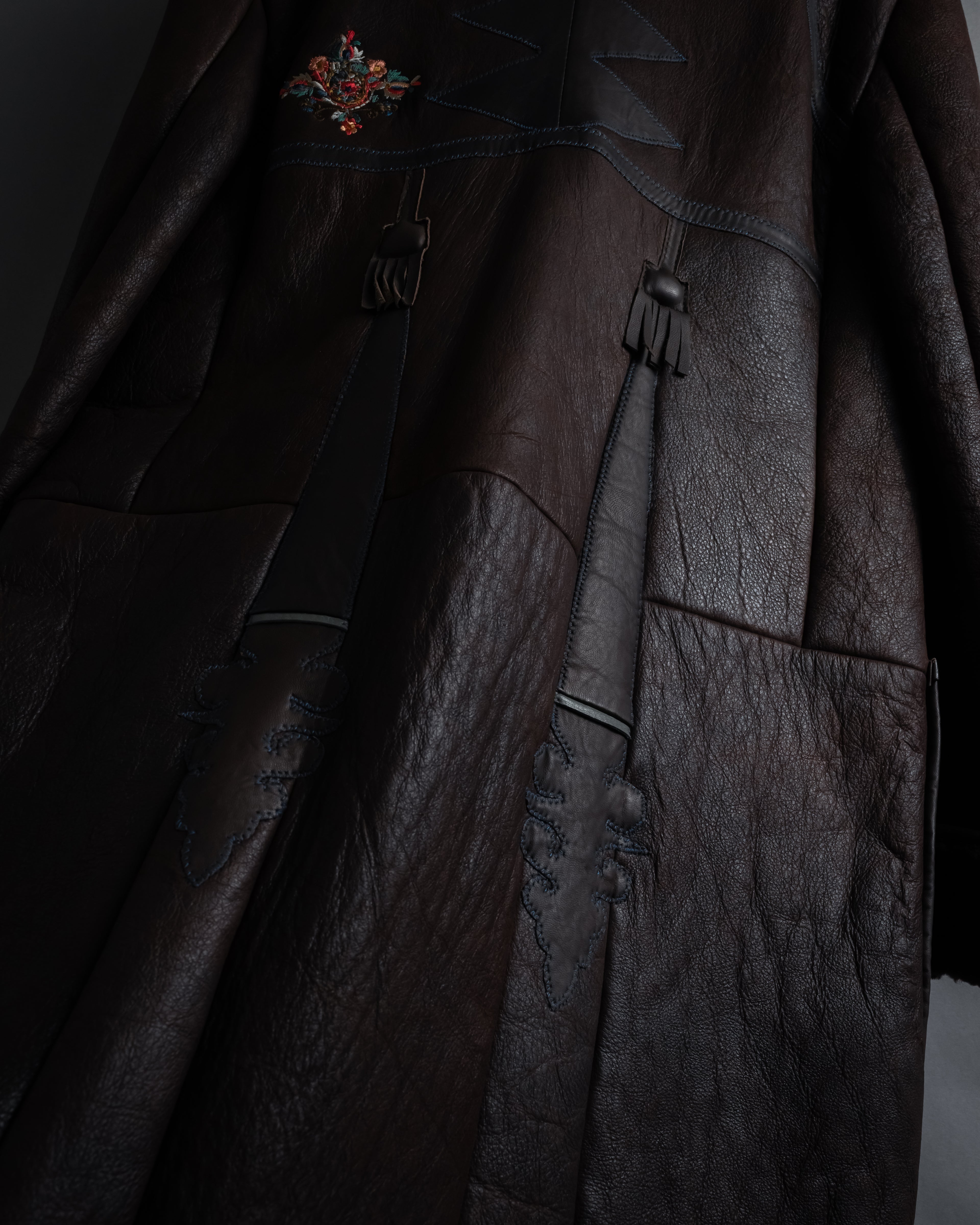 “KENZO” 80’s Folkloric shearling-lined leather long coat