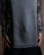 "VALENTINO" Floral lace cable knit docking design pullover
