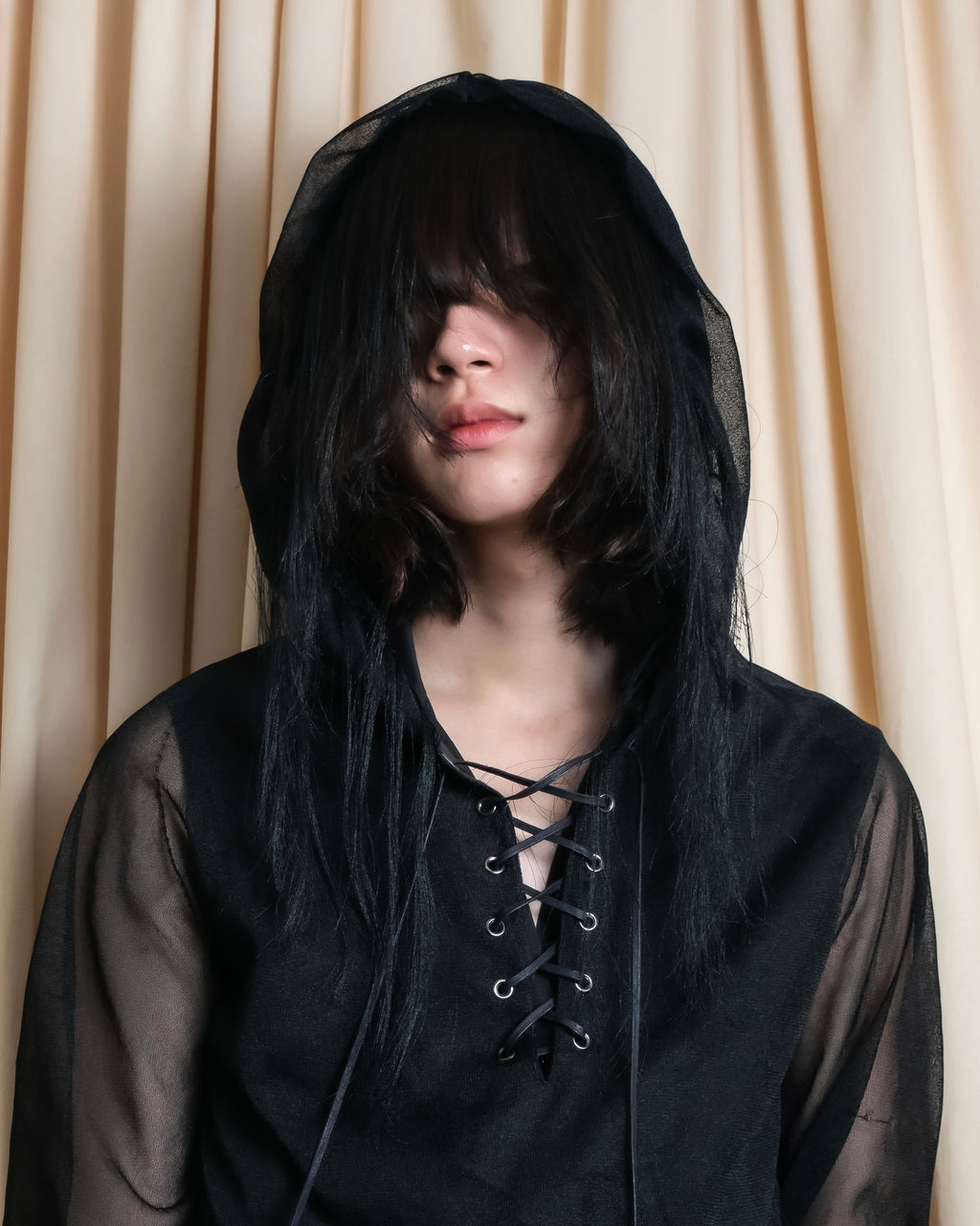 "sacai" Wig design sheer hooded pullover