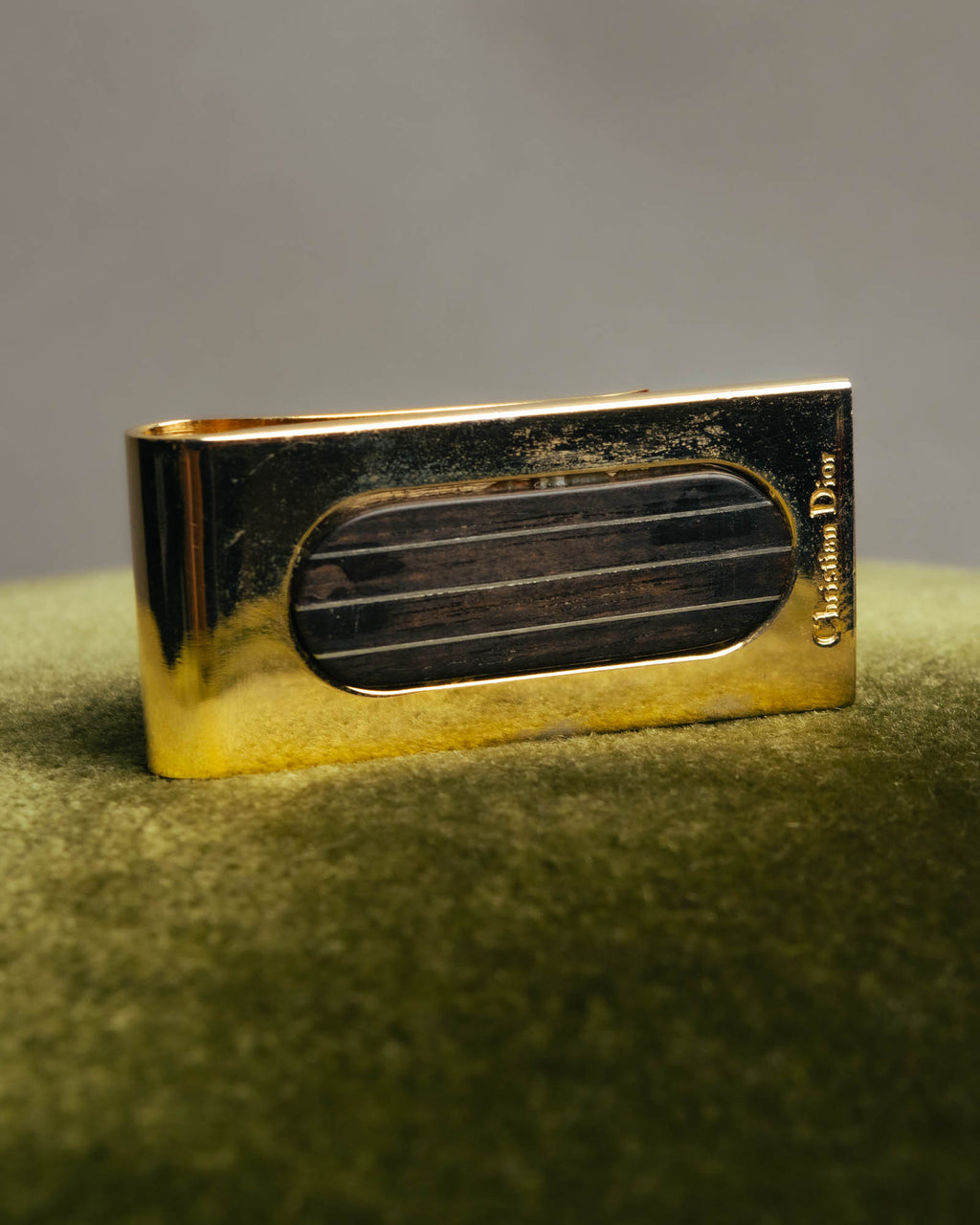 "Christian Dior" 70's-90's Gold tone striped inlay money clip