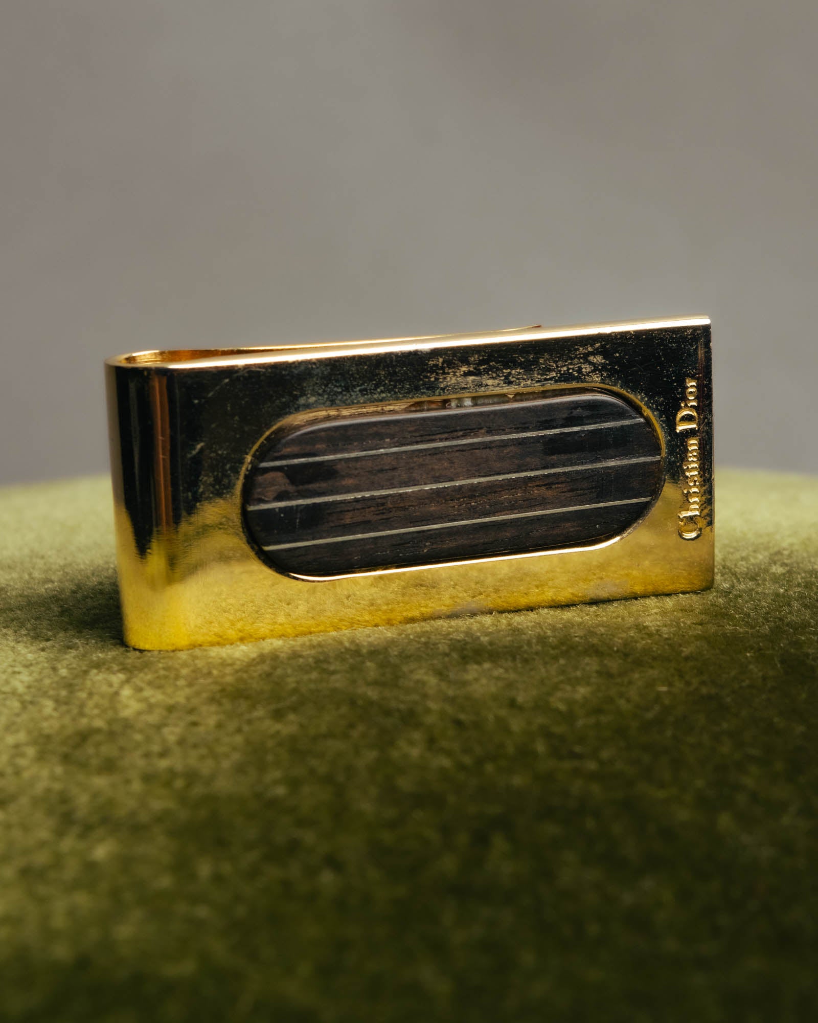 "Christian Dior" 70's-90's Gold tone striped inlay money clip