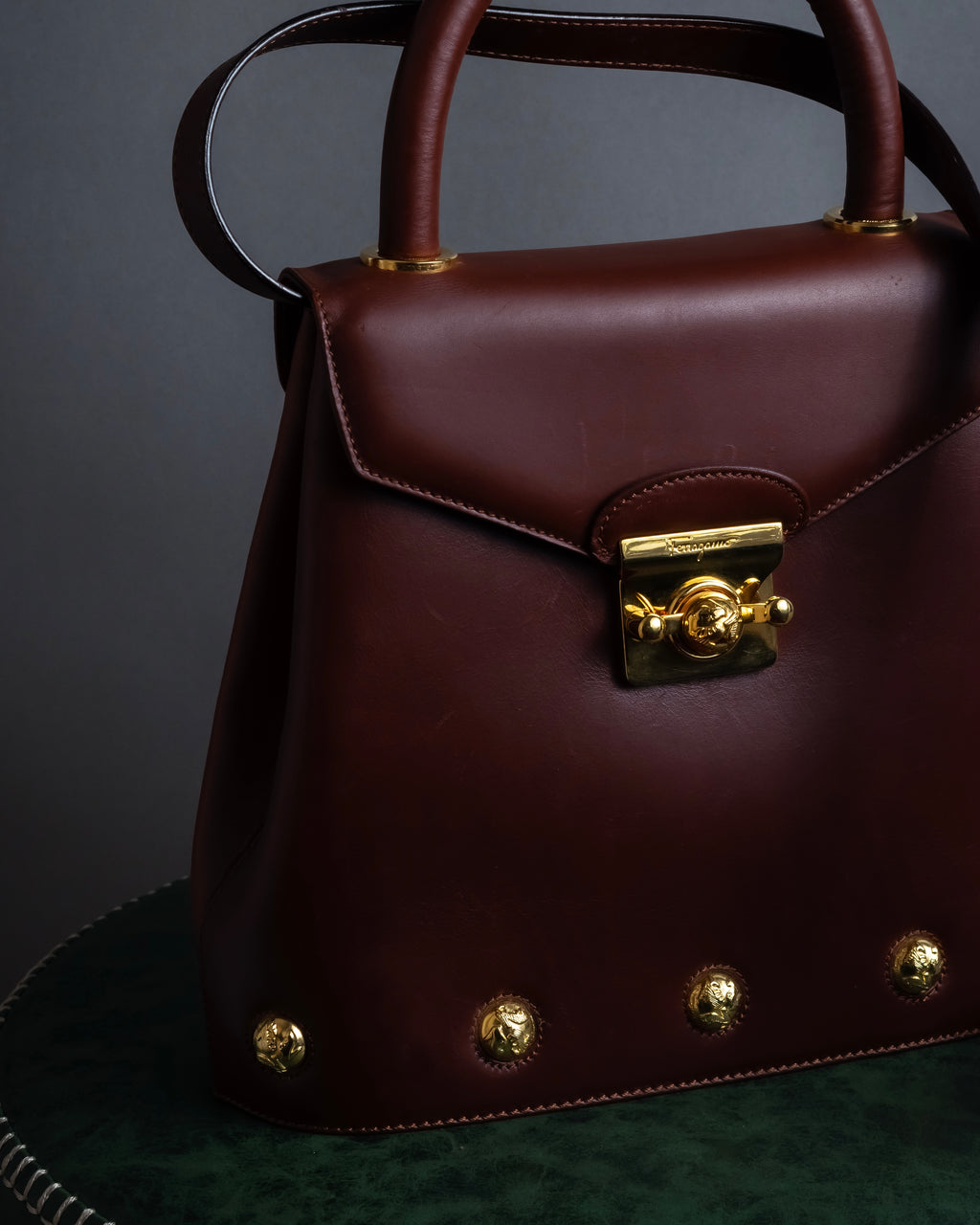 "Salvatore Ferragamo" Coin motif metal design leather hand bag