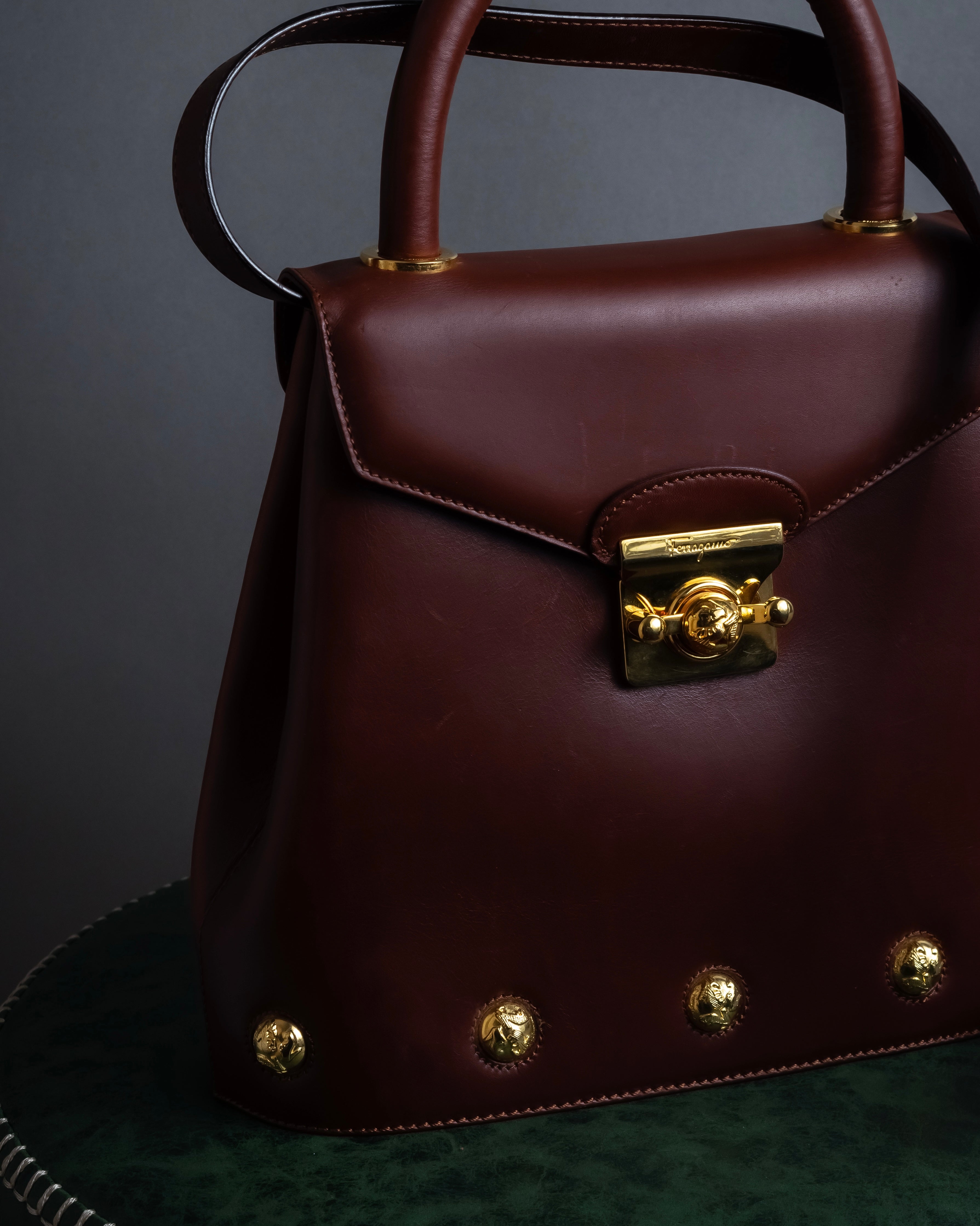 "Salvatore Ferragamo" Coin motif metal design leather hand bag