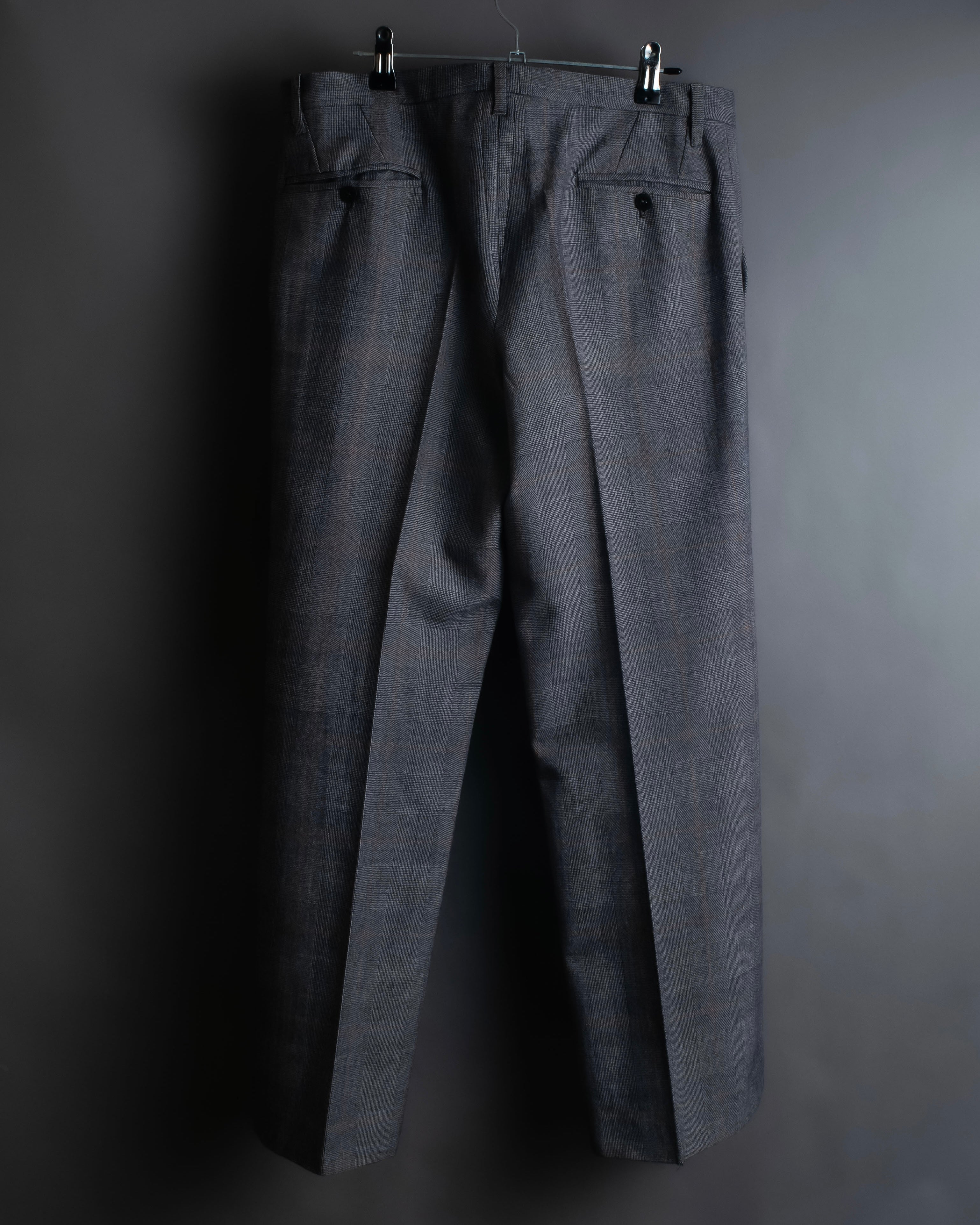 "Vintage button fly detail windowpane print slacks"