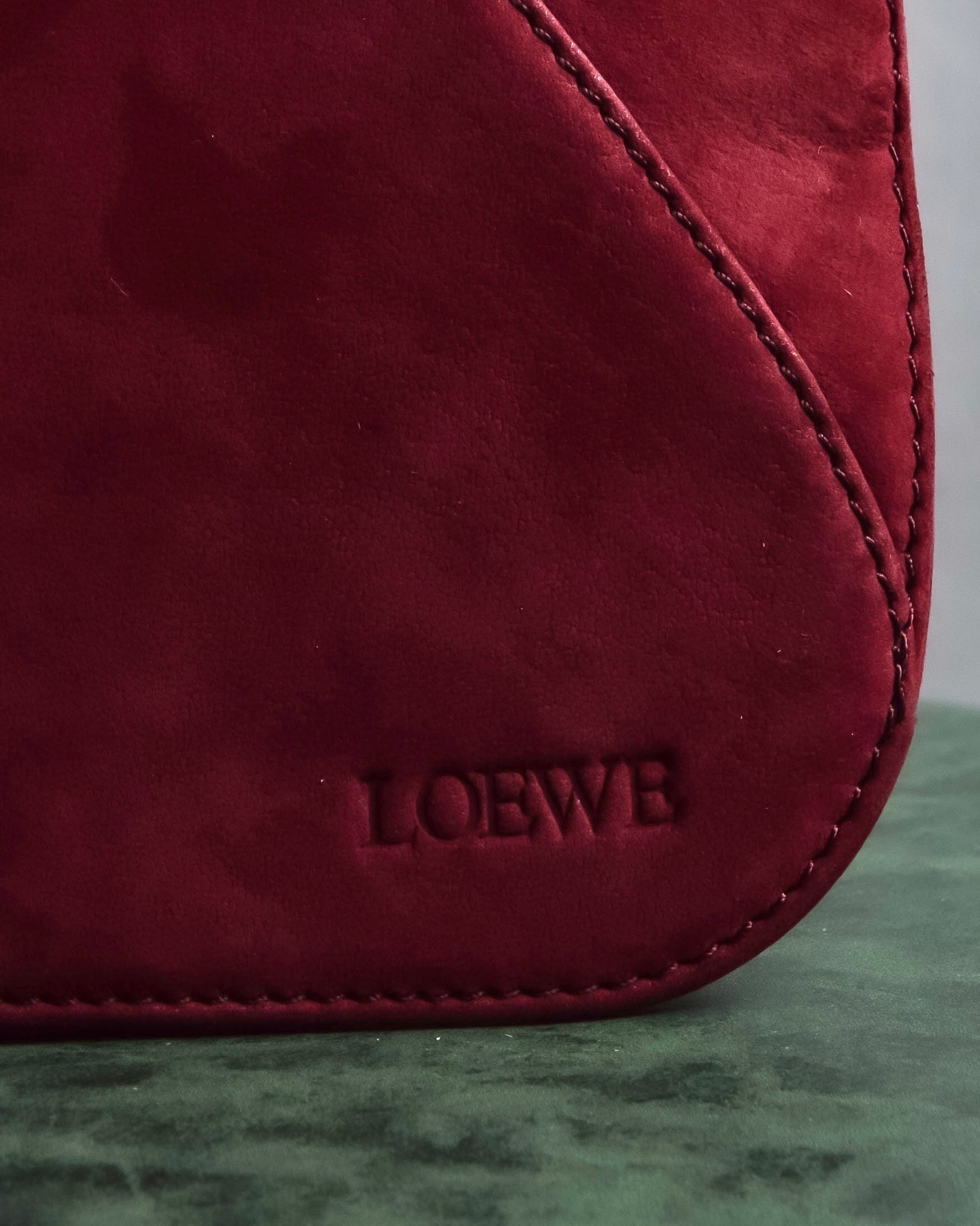 "LOEWE" Deep red color triangle suede bag
