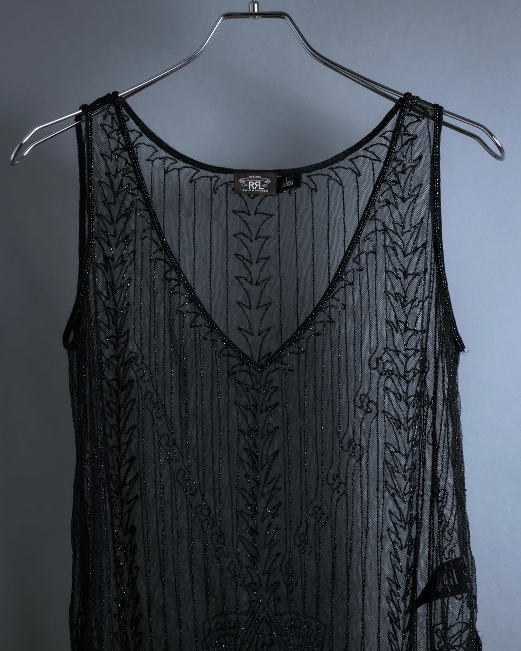 "RRL Ralph Lauren" Sequined beaded plant motif tulle sleeveless dress