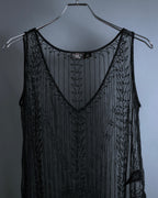 "RRL Ralph Lauren" Sequined beaded plant motif tulle sleeveless dress