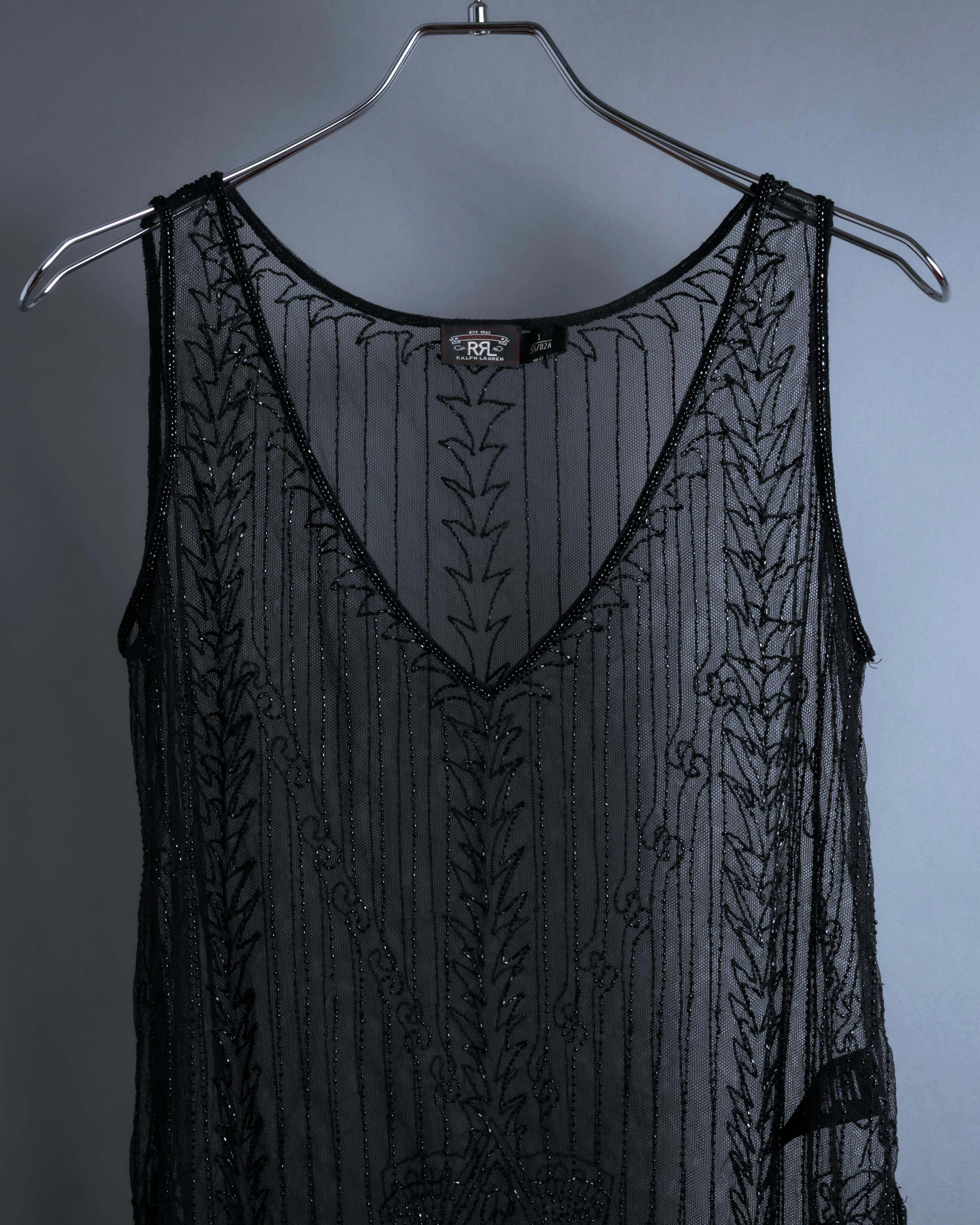 "RRL Ralph Lauren" Sequined beaded plant motif tulle sleeveless dress