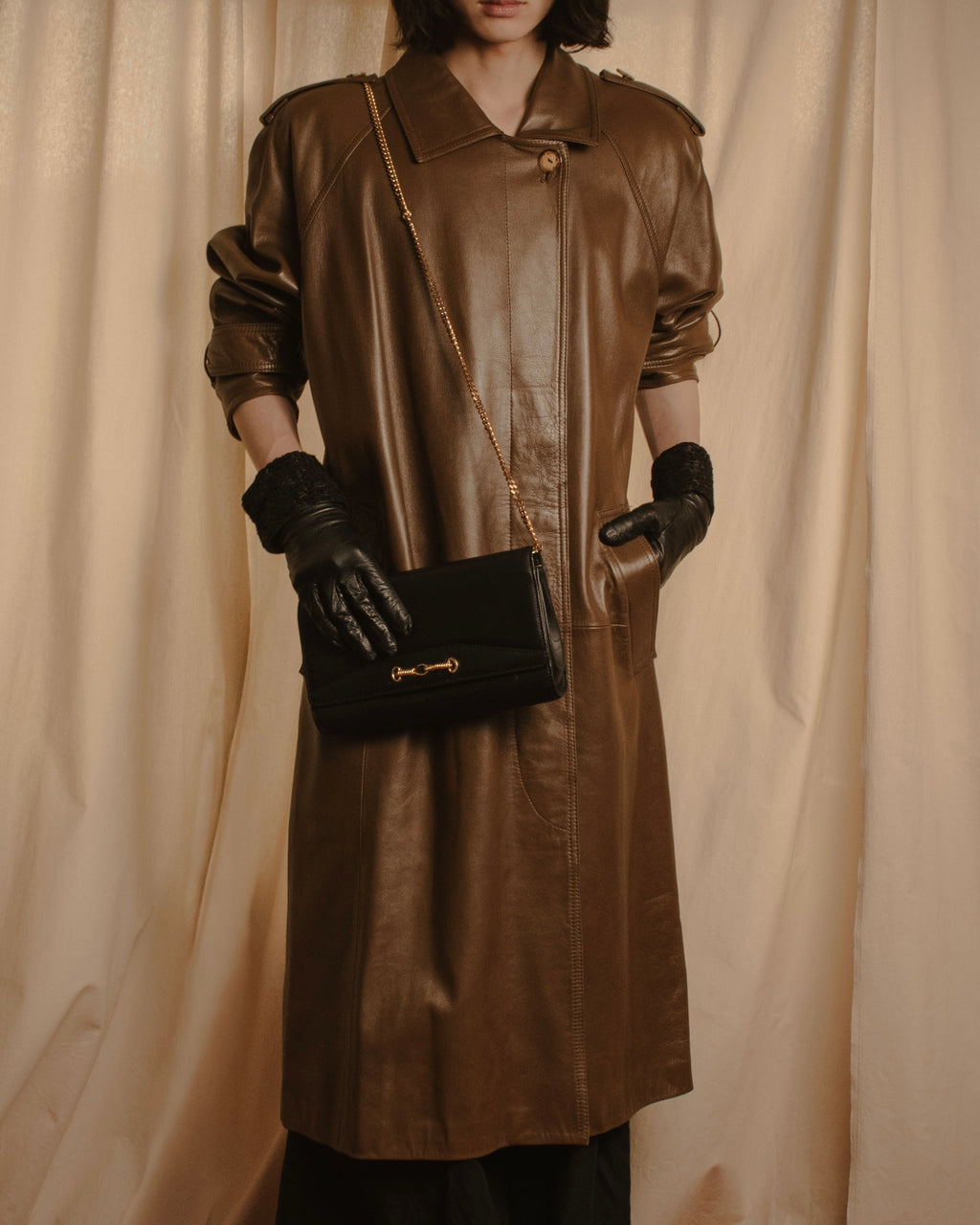 -SPECIAL- "LOEWE" 80’s Military detail stencil leather coat