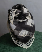 "CHANEL" Coco mark grid pattern silk scarf