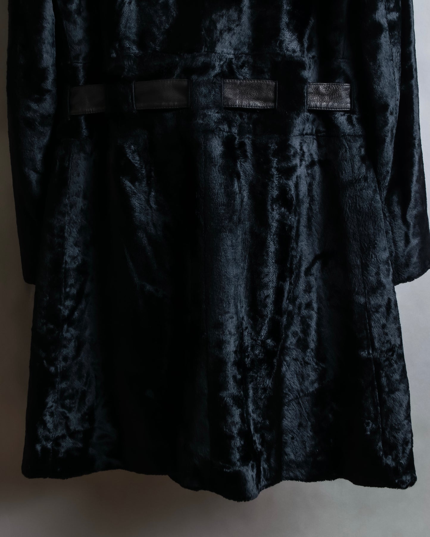 "EMPORIO ARMANI"  Leather belted design velour mid length gown coat