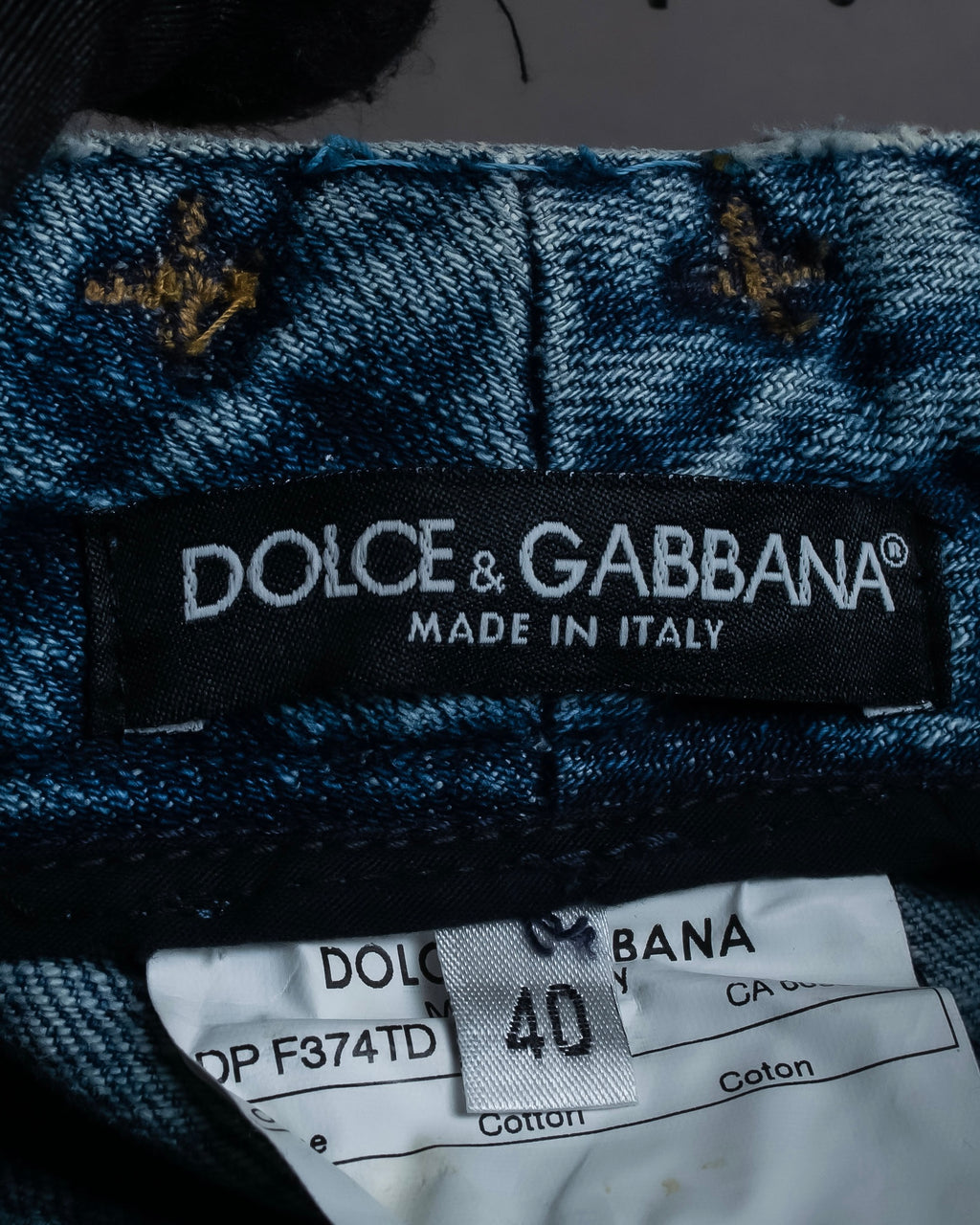 "Dolce & Gabbana" Gold zip detail distressed straight denim