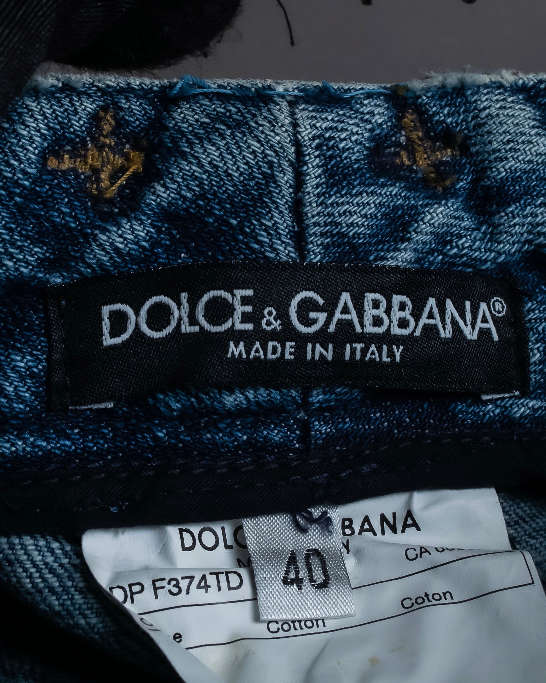 "Dolce & Gabbana" Gold zip detail distressed straight denim