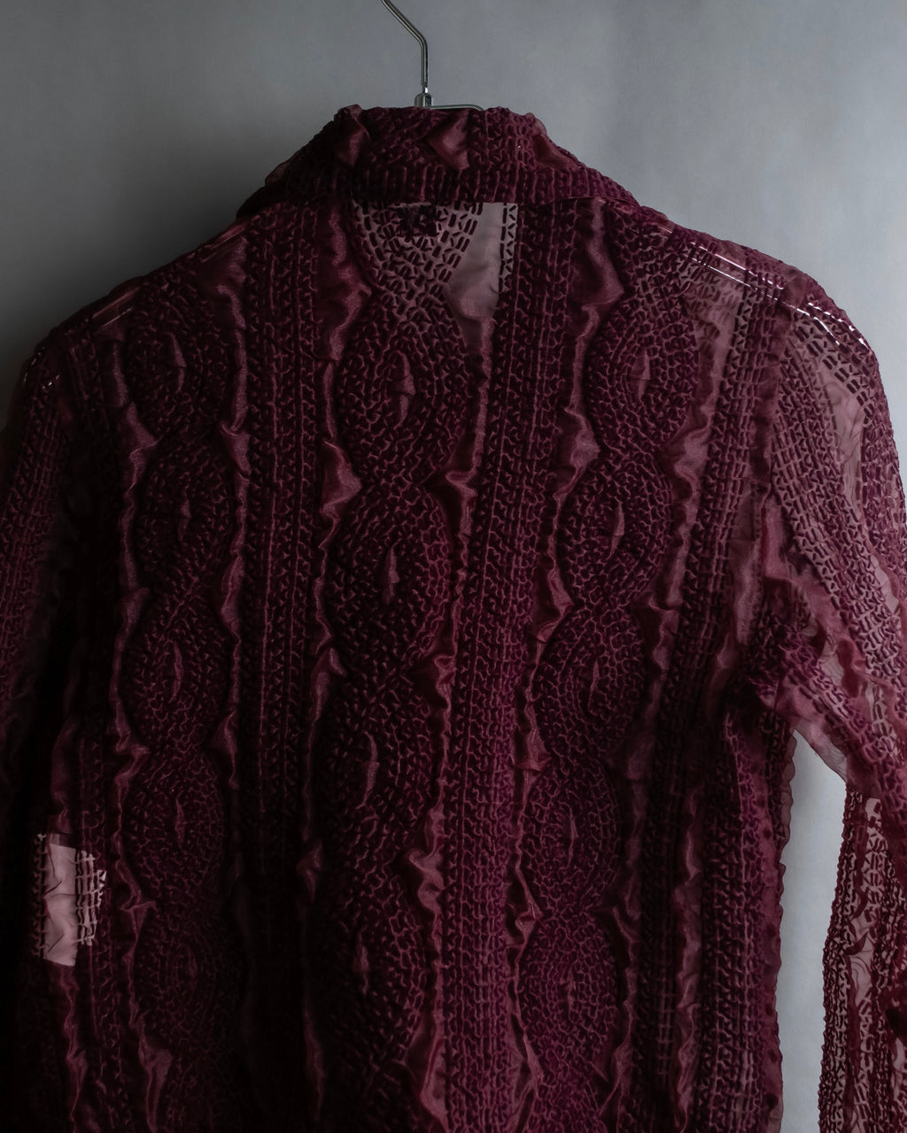 "robe de chambre COMME des GARCONS" Cable knit sheer shirt collar cardigan