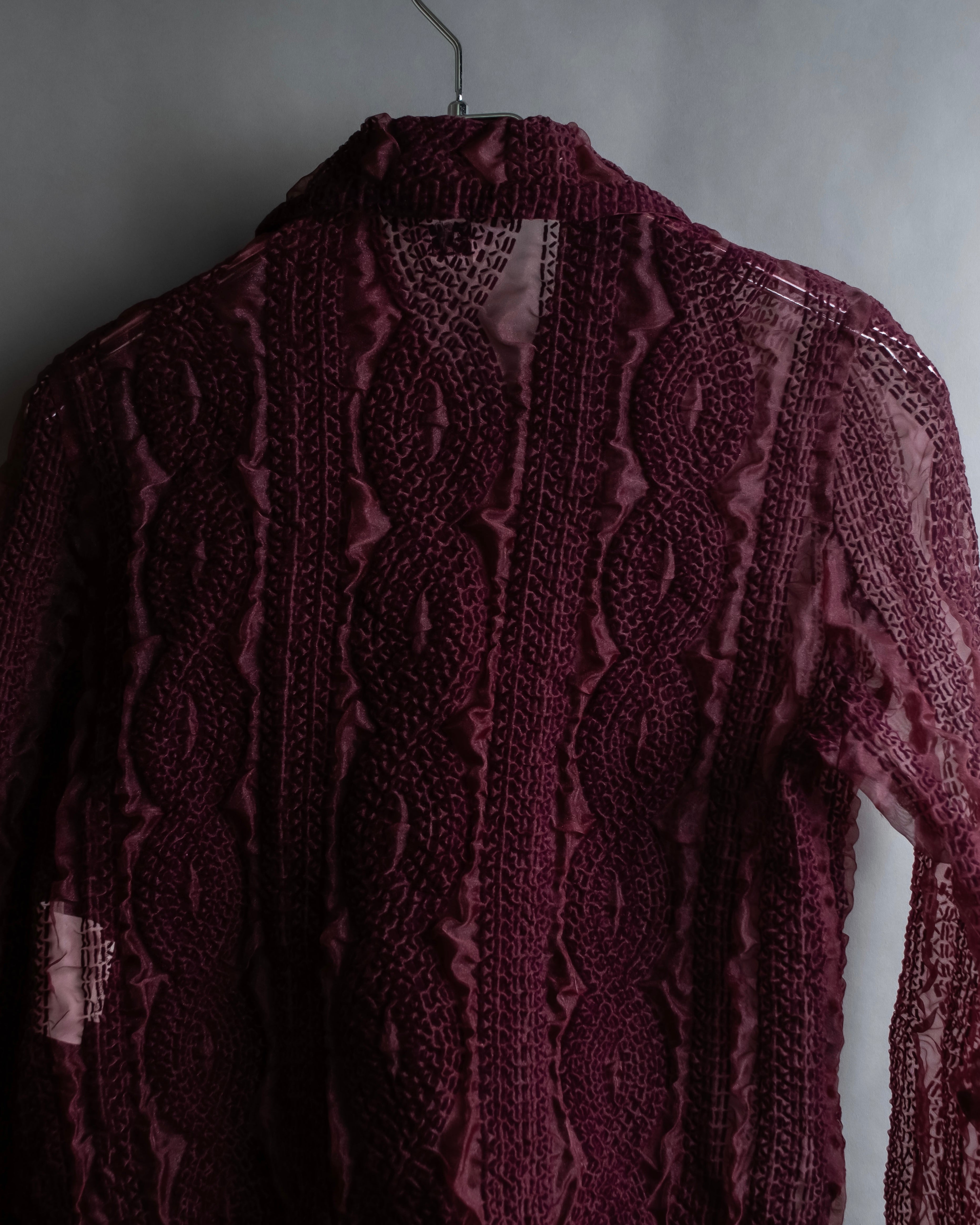 "robe de chambre COMME des GARCONS" Cable knit sheer shirt collar cardigan