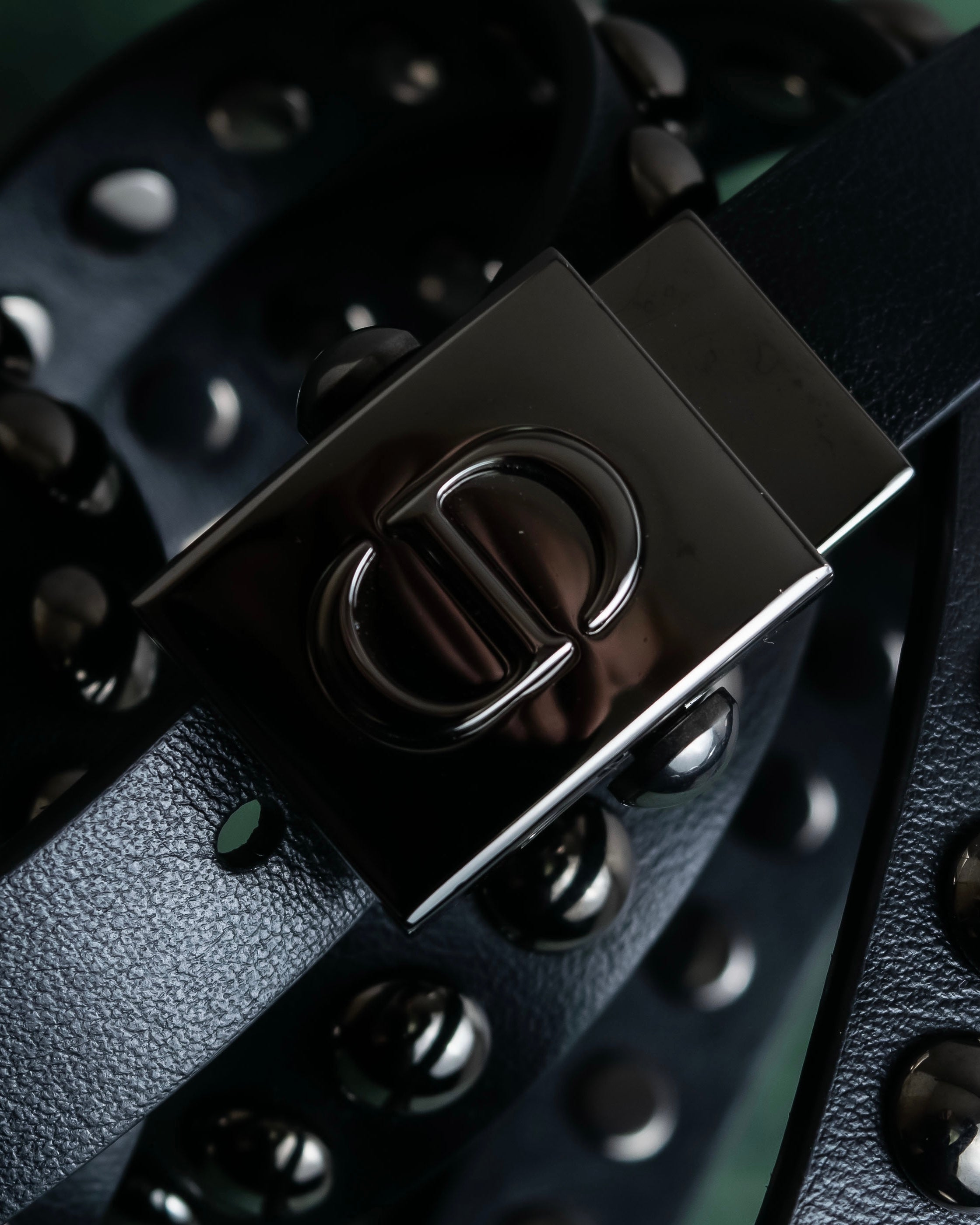 "Christian Dior" Silver stud detail narrow leather belt