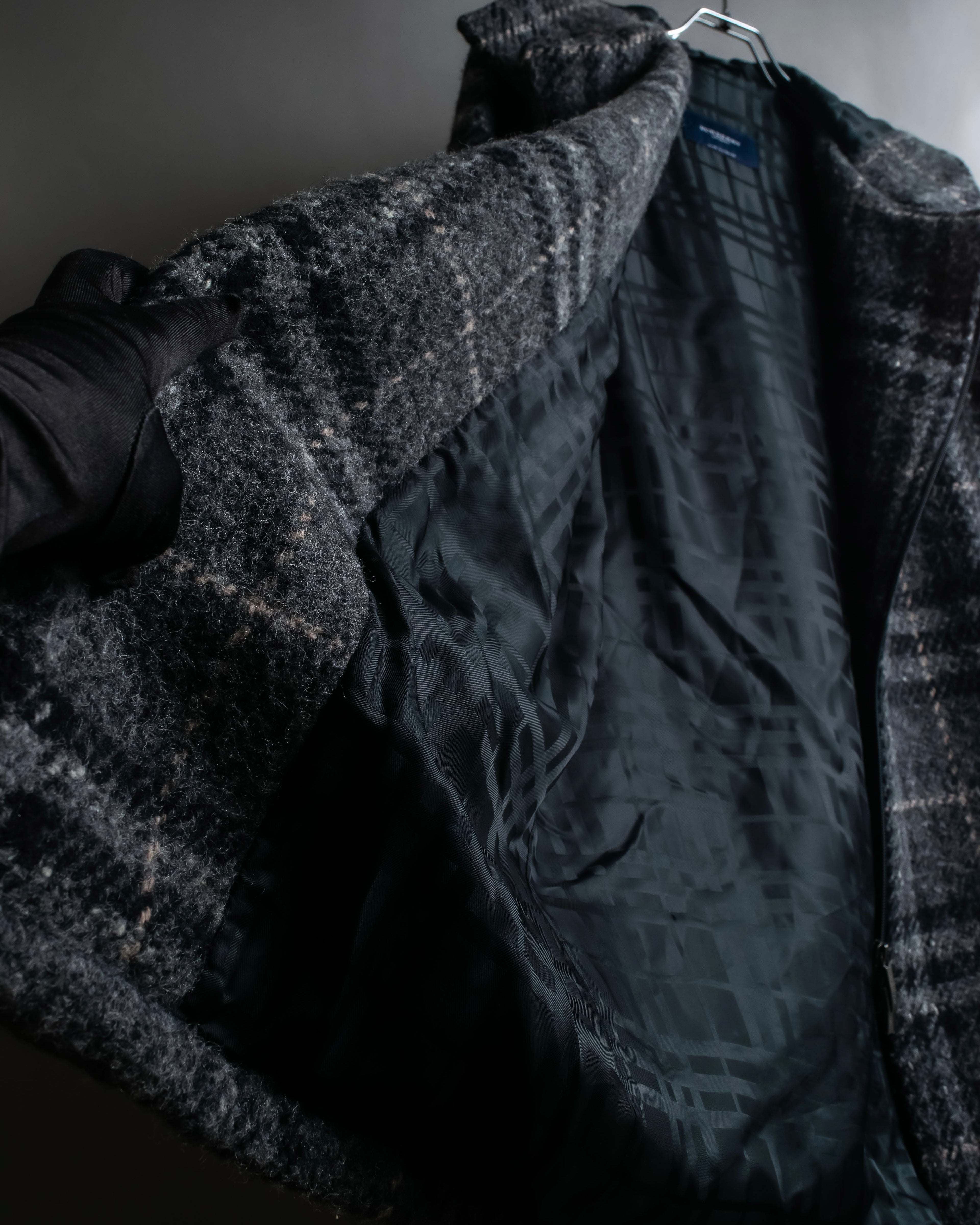 "BURBERRY" Check pattern double zipper hooded coat