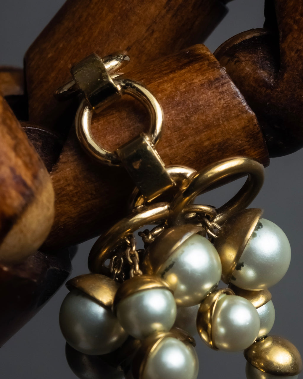 "Christian Dior" Pearl charm top chain link arm ring