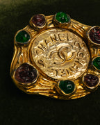 -SPECIAL- “CHANEL” 80’s-90’s Gripoix style cabochon logo brooch