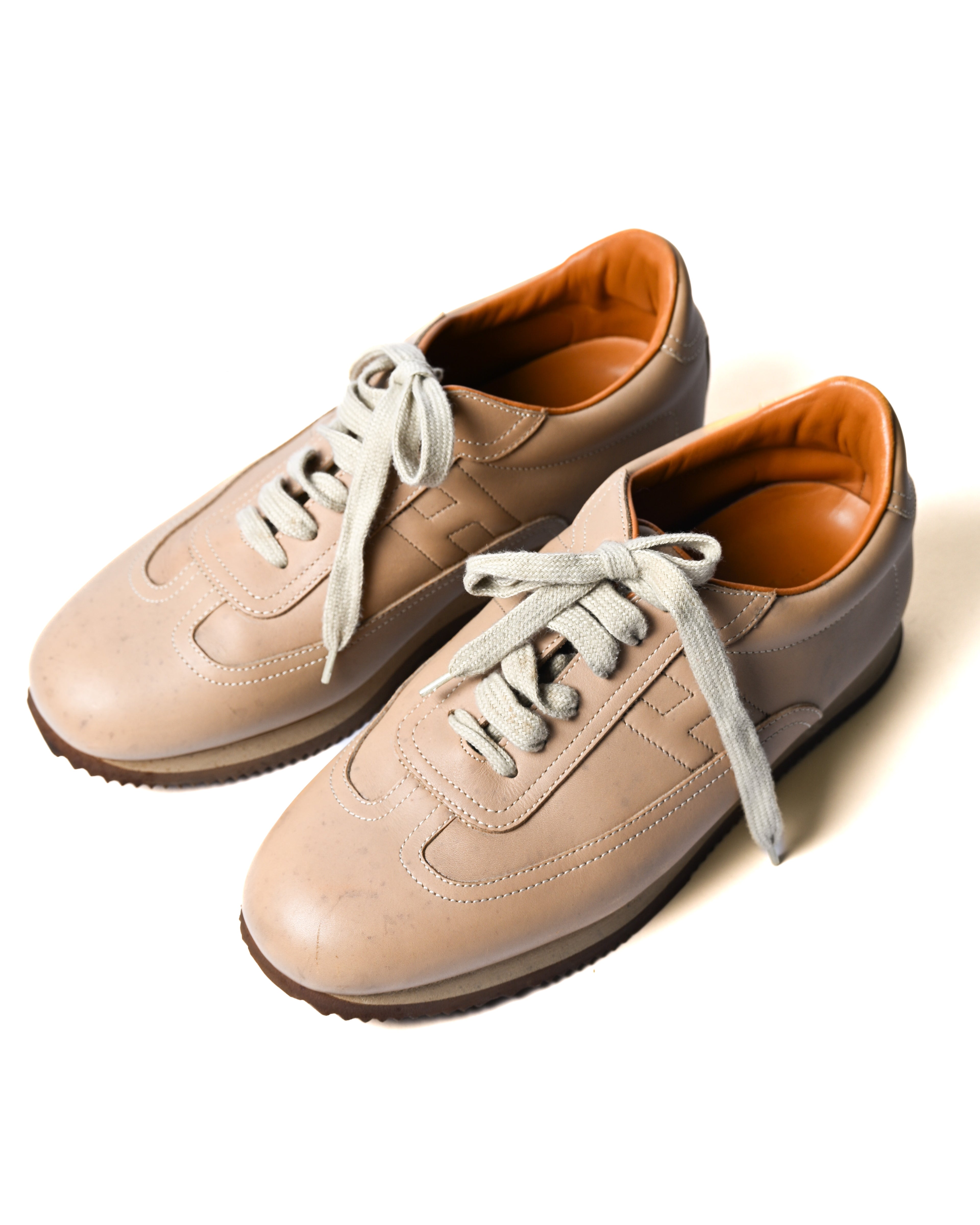 HERMES/ “Quick” H-Logo Leather Sneaker Brown