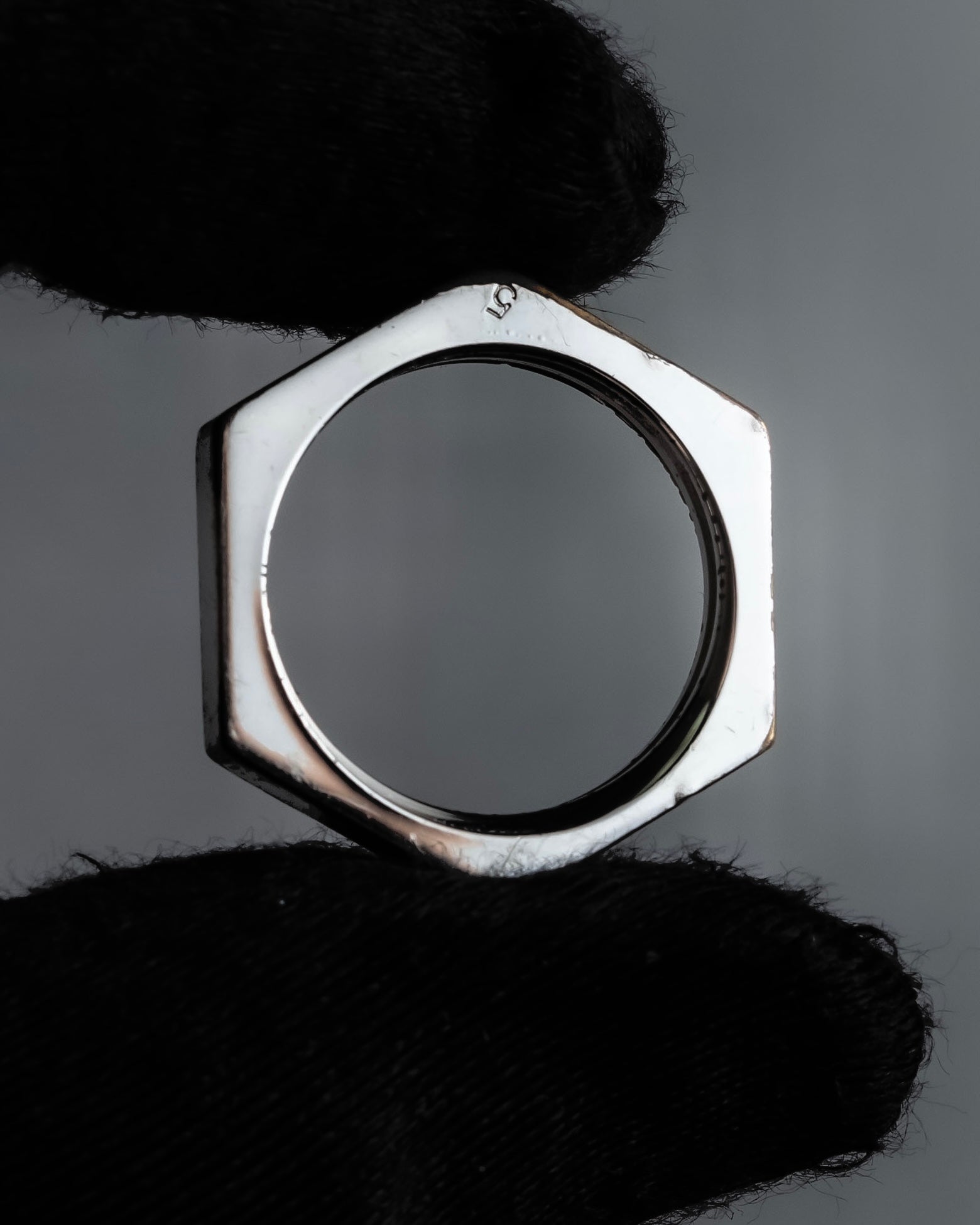"MAISON MARGIELA" Numbered logo engraved hexagonal silver ring