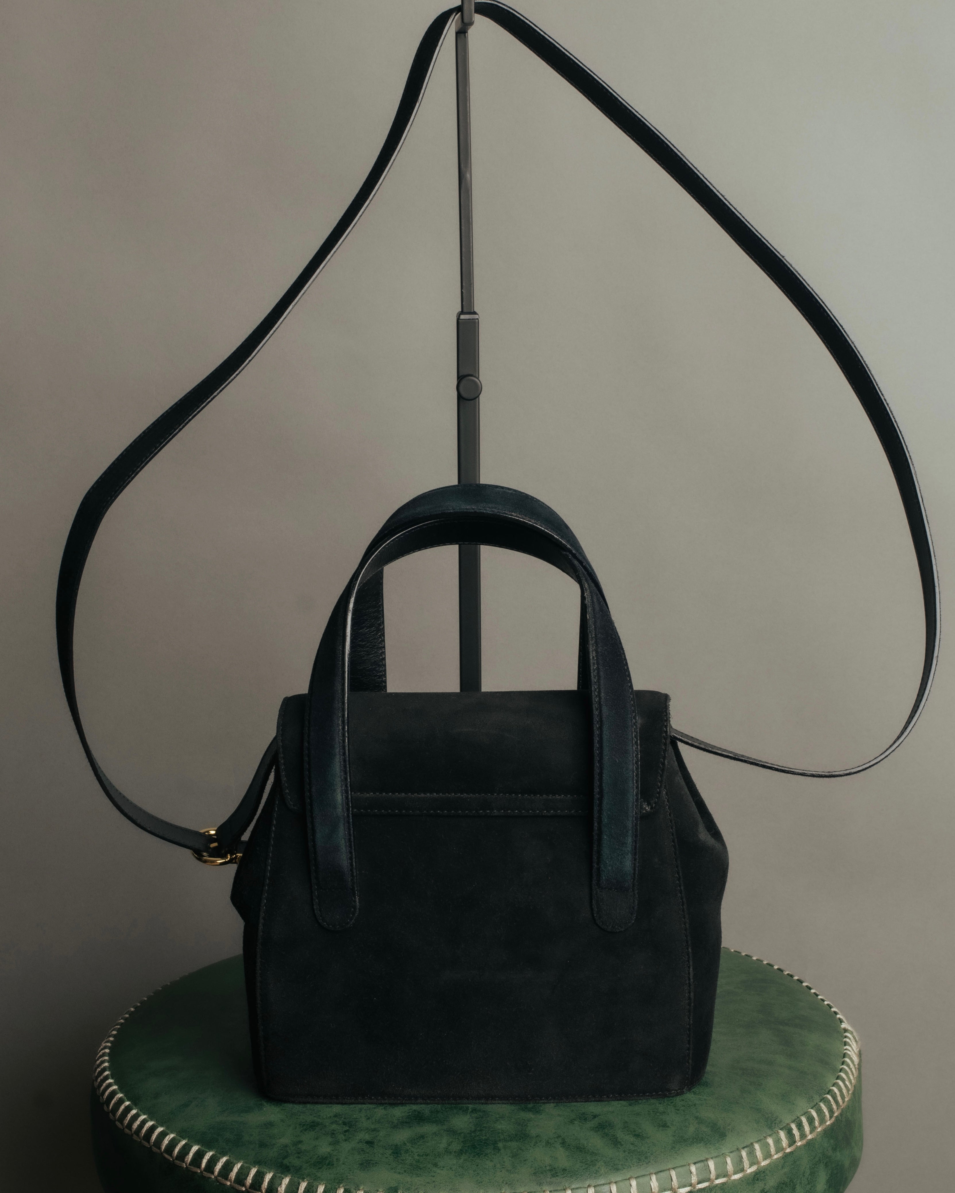 “Salvatore Ferragamo” 1995 Double gancini suede leather handbag