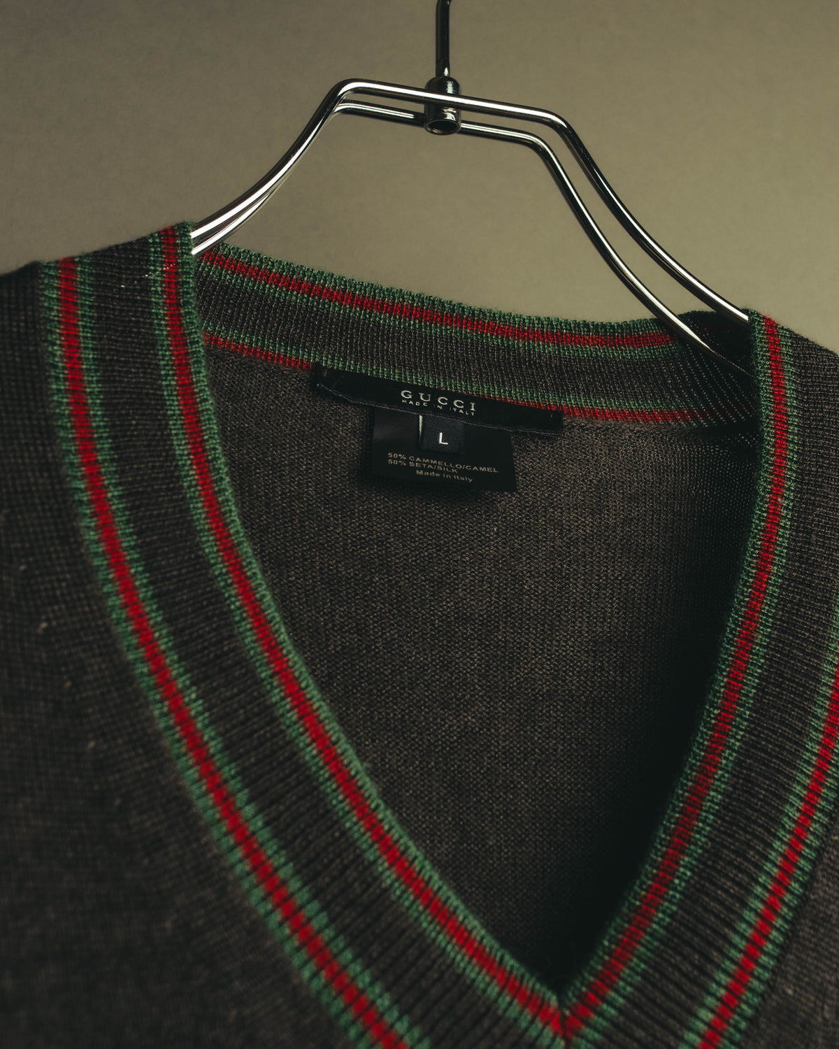 “GUCCI” 90’s-00’s Web stripe V-neck knit sweater