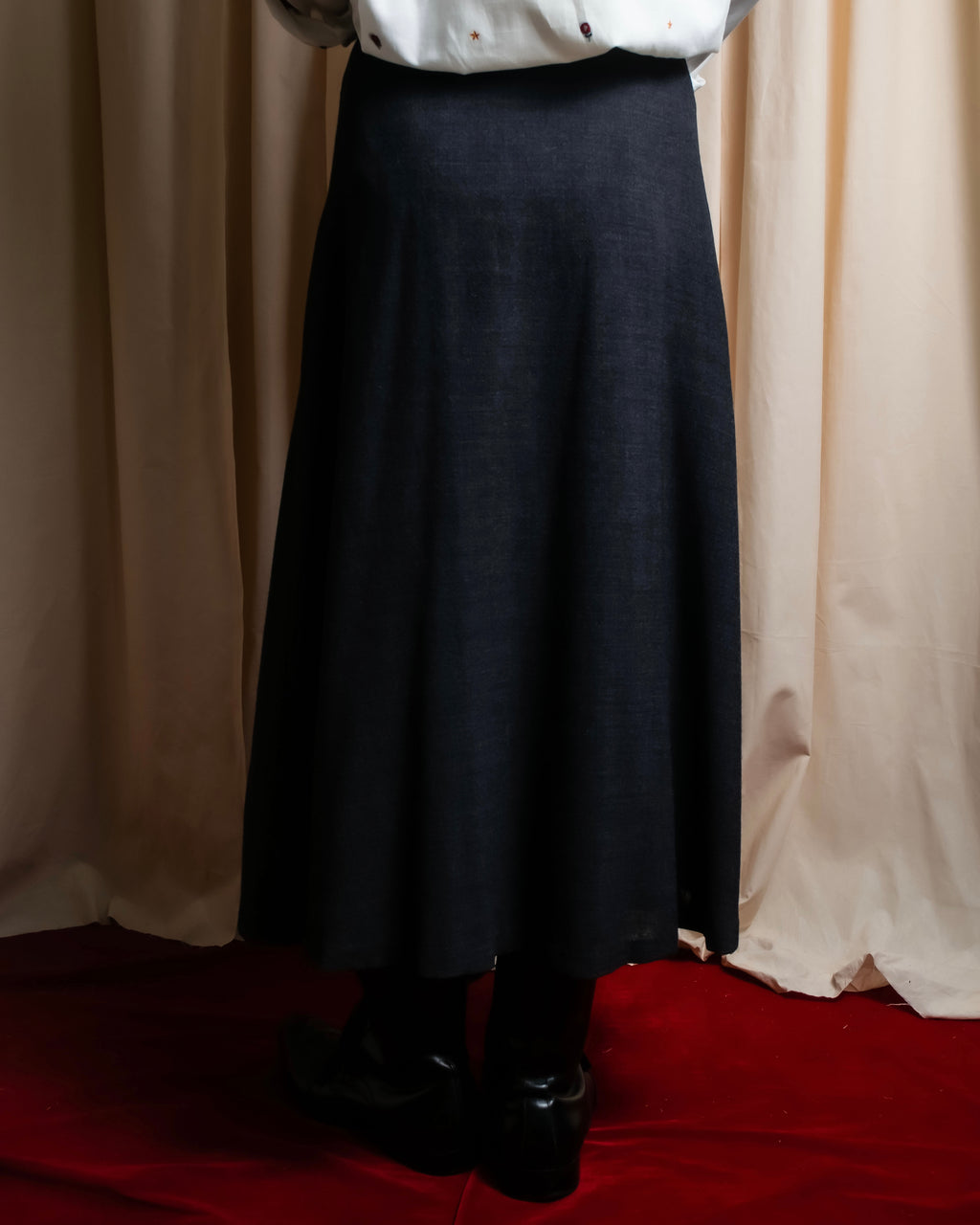 "Christian Dior" Front button design flare wool skirt