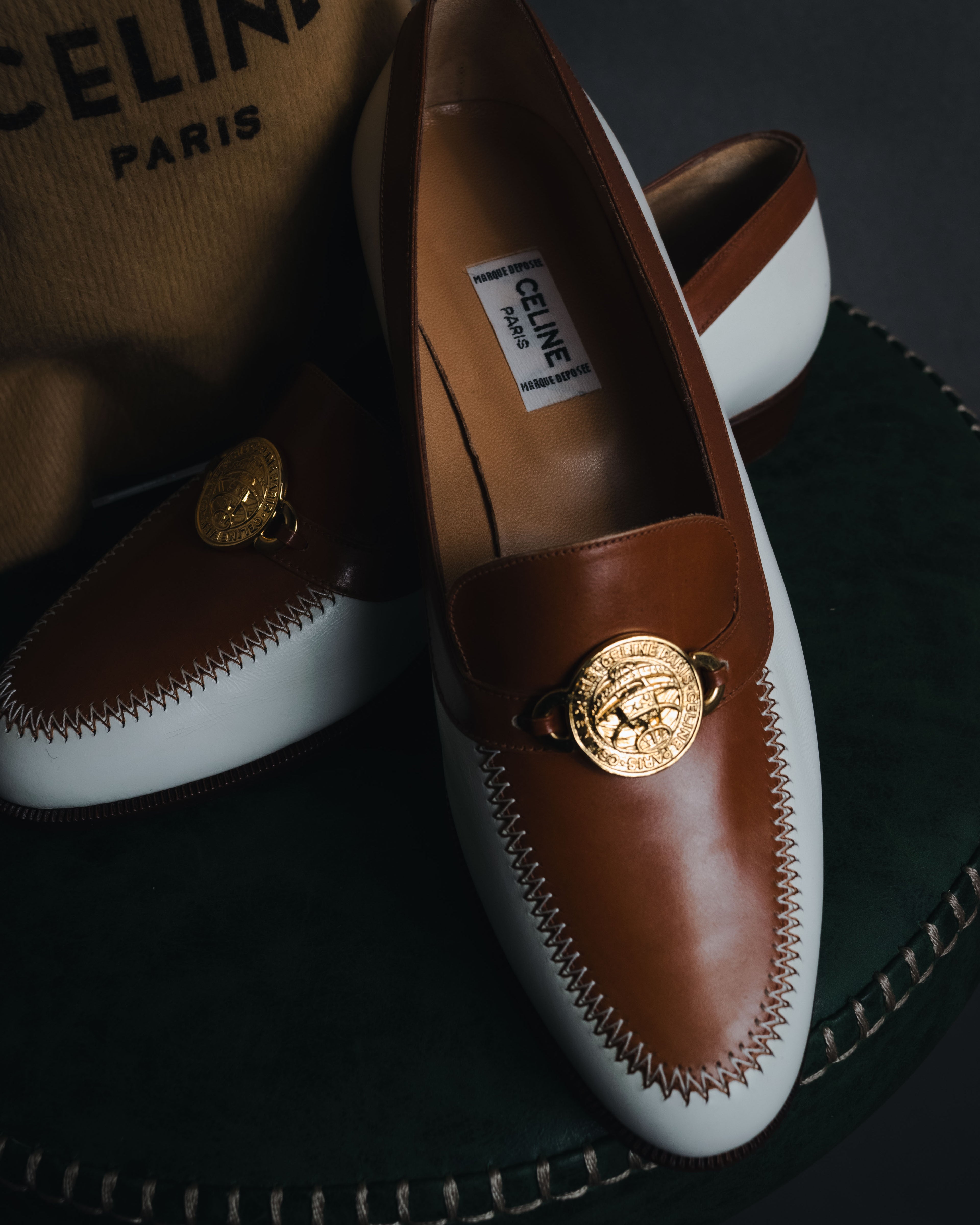"CELINE" 70’s-80’s Spectator triumph medallion loafers