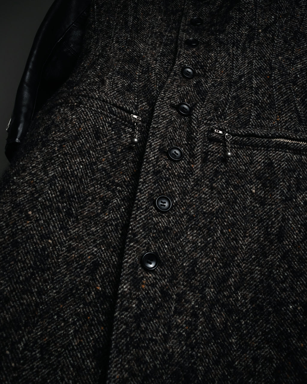 “JUNYA WATANABE COMME des GARCONS” 2011 aw Herringbone tweed long coat with leather sleeves
