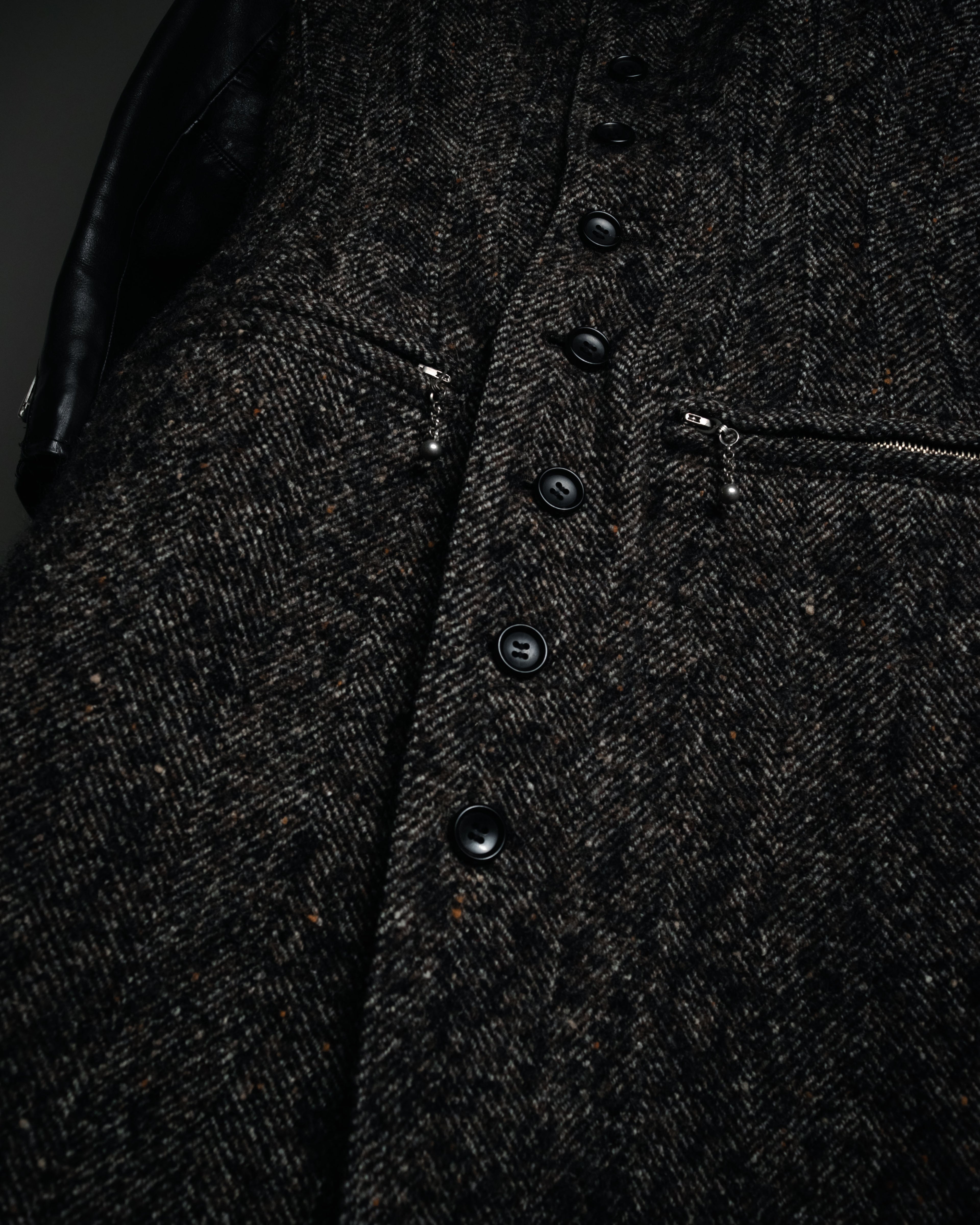 “JUNYA WATANABE COMME des GARCONS” 2011 aw Herringbone tweed long coat with leather sleeves