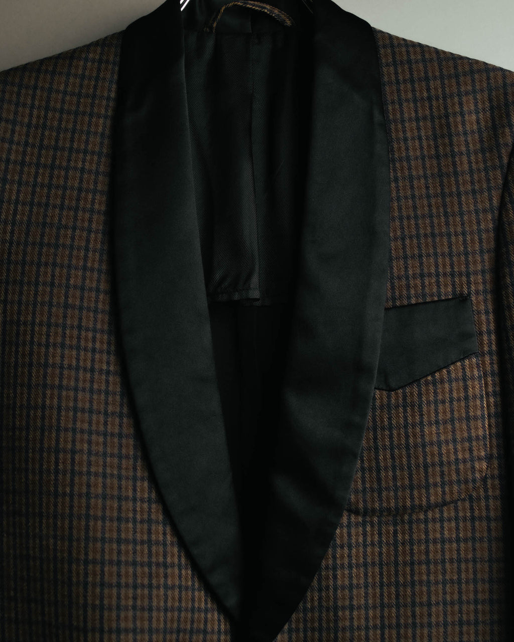 -SPECIAL- "Maison Martin Margiela" 00's Check shawl collar smoking jacket with satin contrast