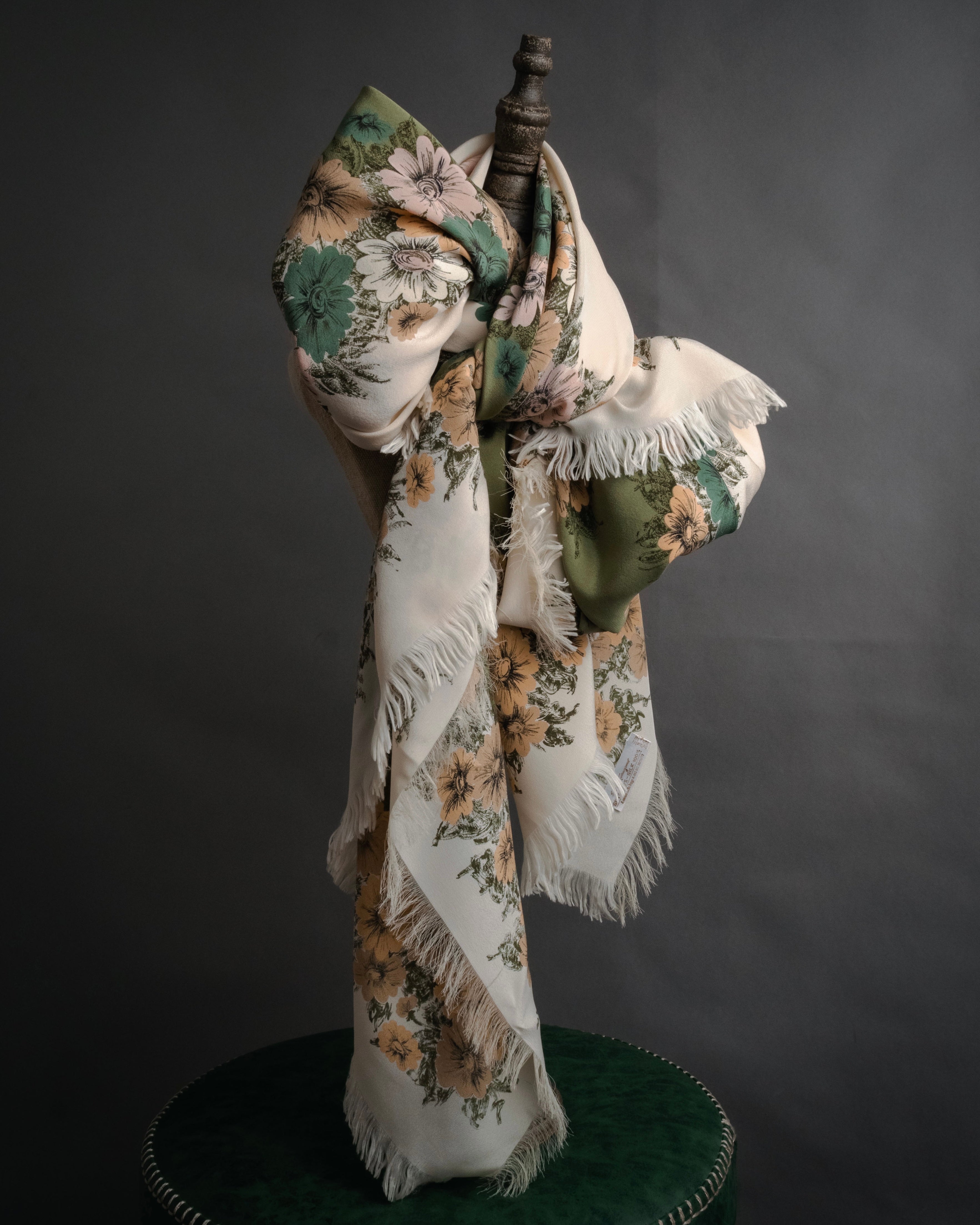 “Salvatore Ferragamo” 90’s Botanical fringe shawl