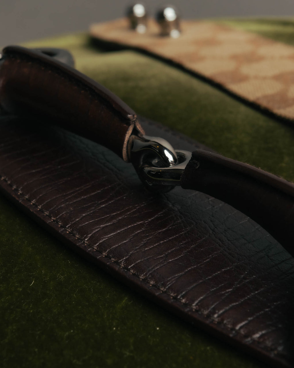 "GUCCI" 00's Large horsebit GG canvas wide waist belt