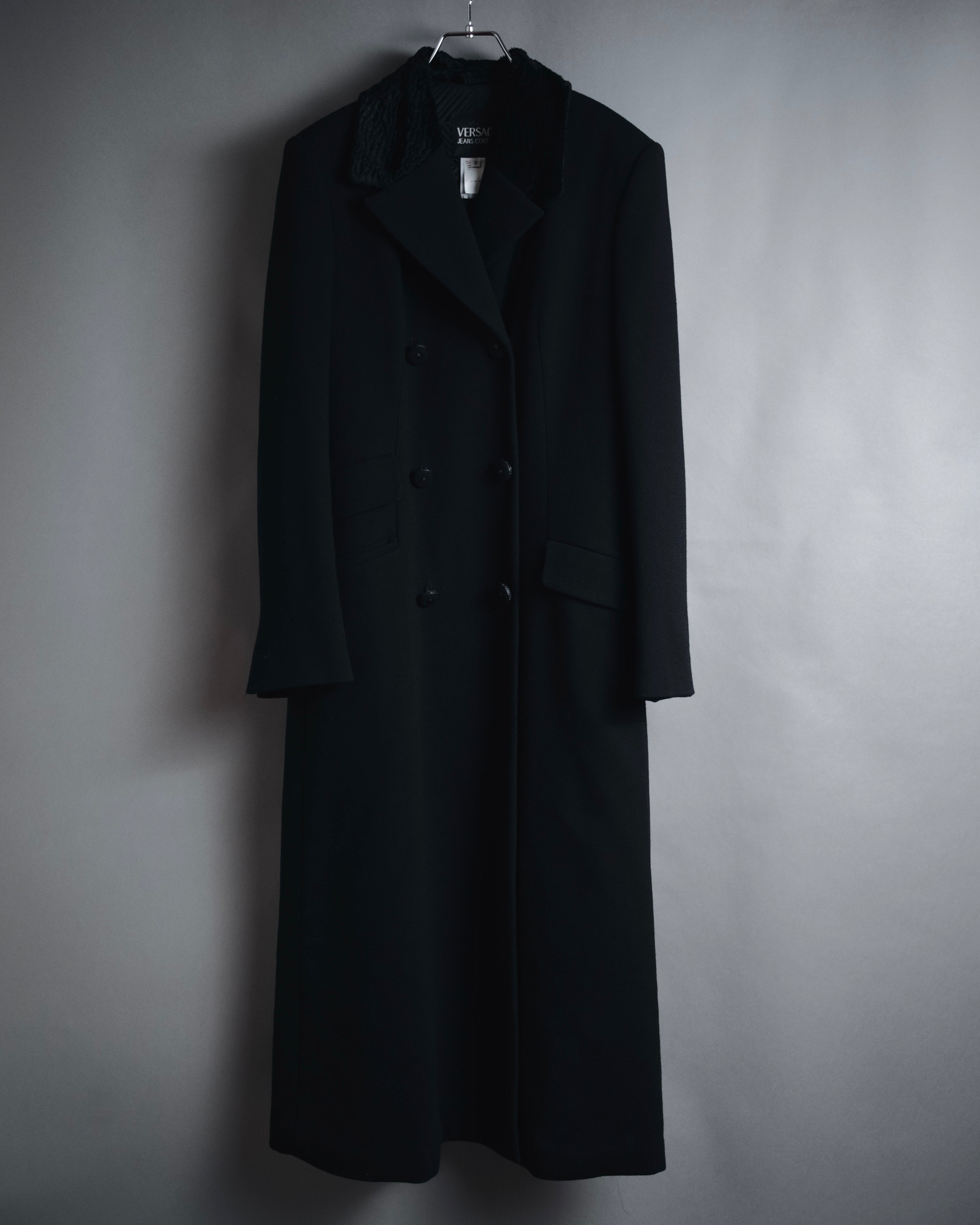 "VERSACE JEANS COUTURE" Double breasted textured collar long coa