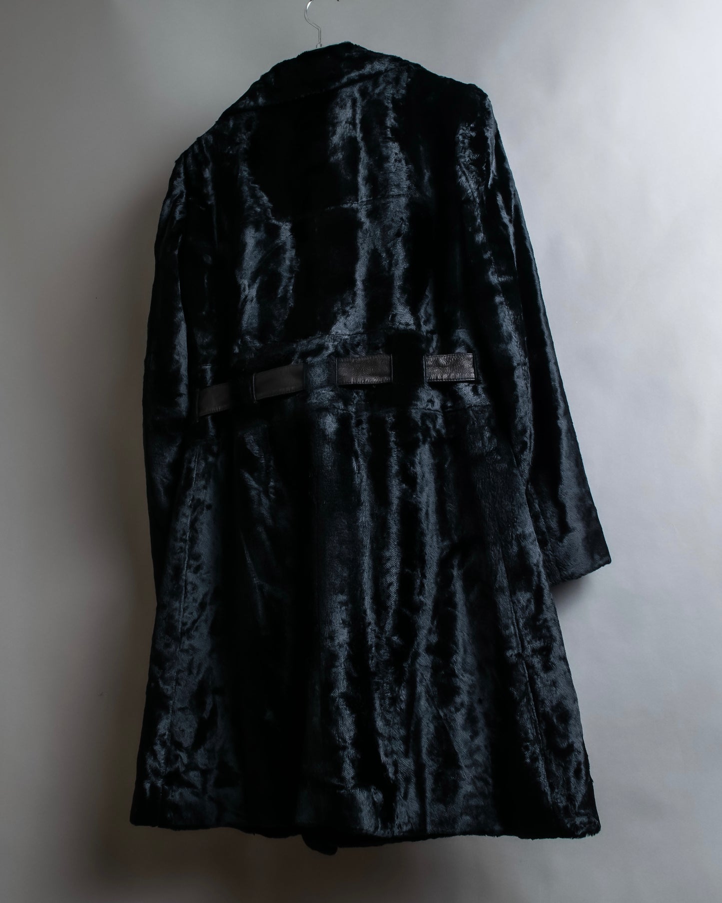 "EMPORIO ARMANI"  Leather belted design velour mid length gown coat