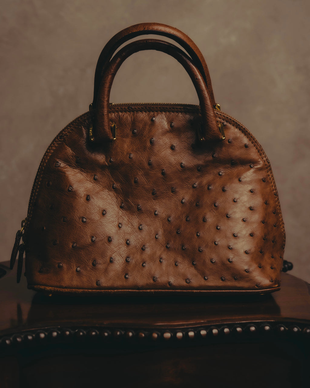 "LOEWE" 80's-90's Classic ostrich leather top handle handbag