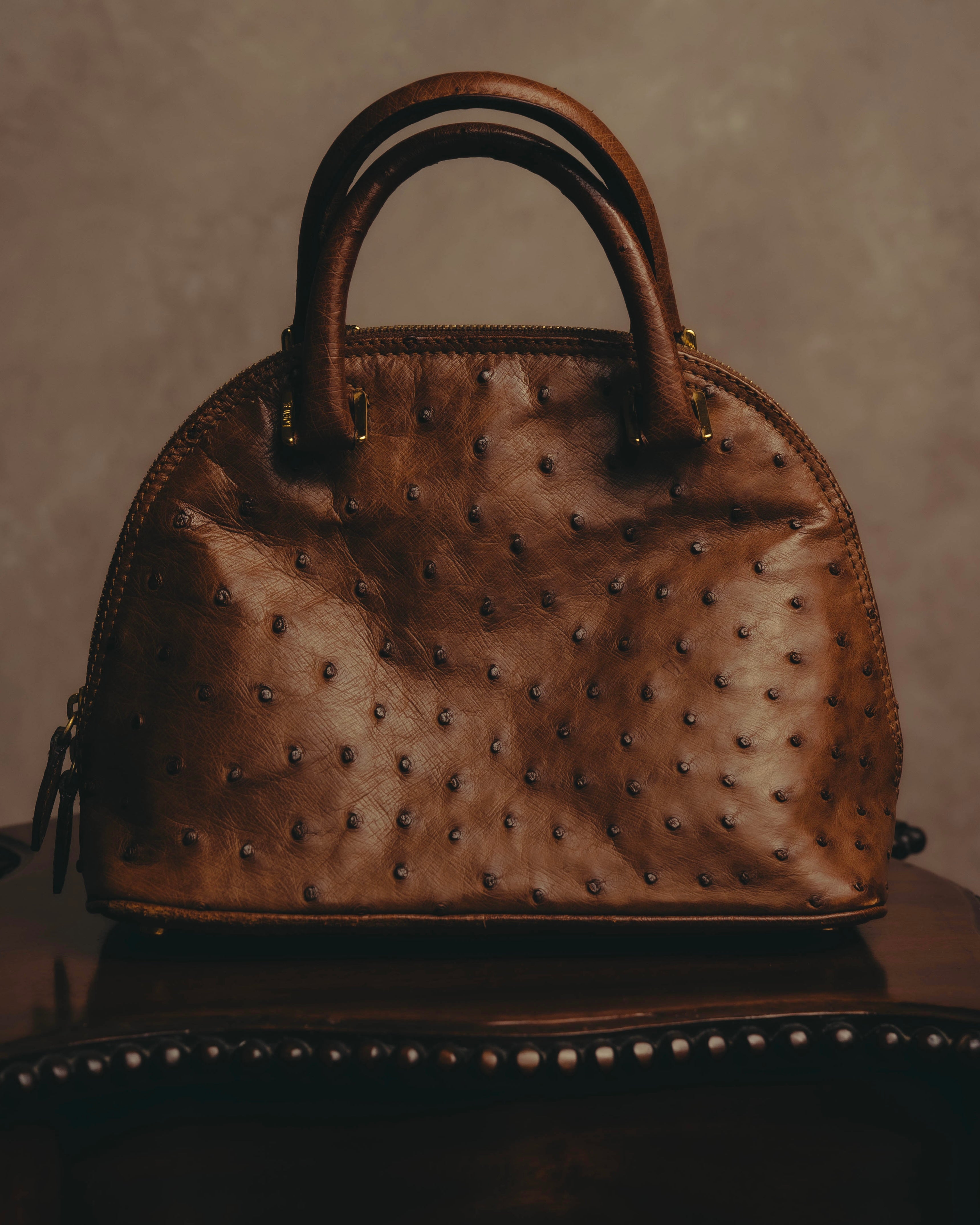 "LOEWE" 80's-90's Classic ostrich leather top handle handbag