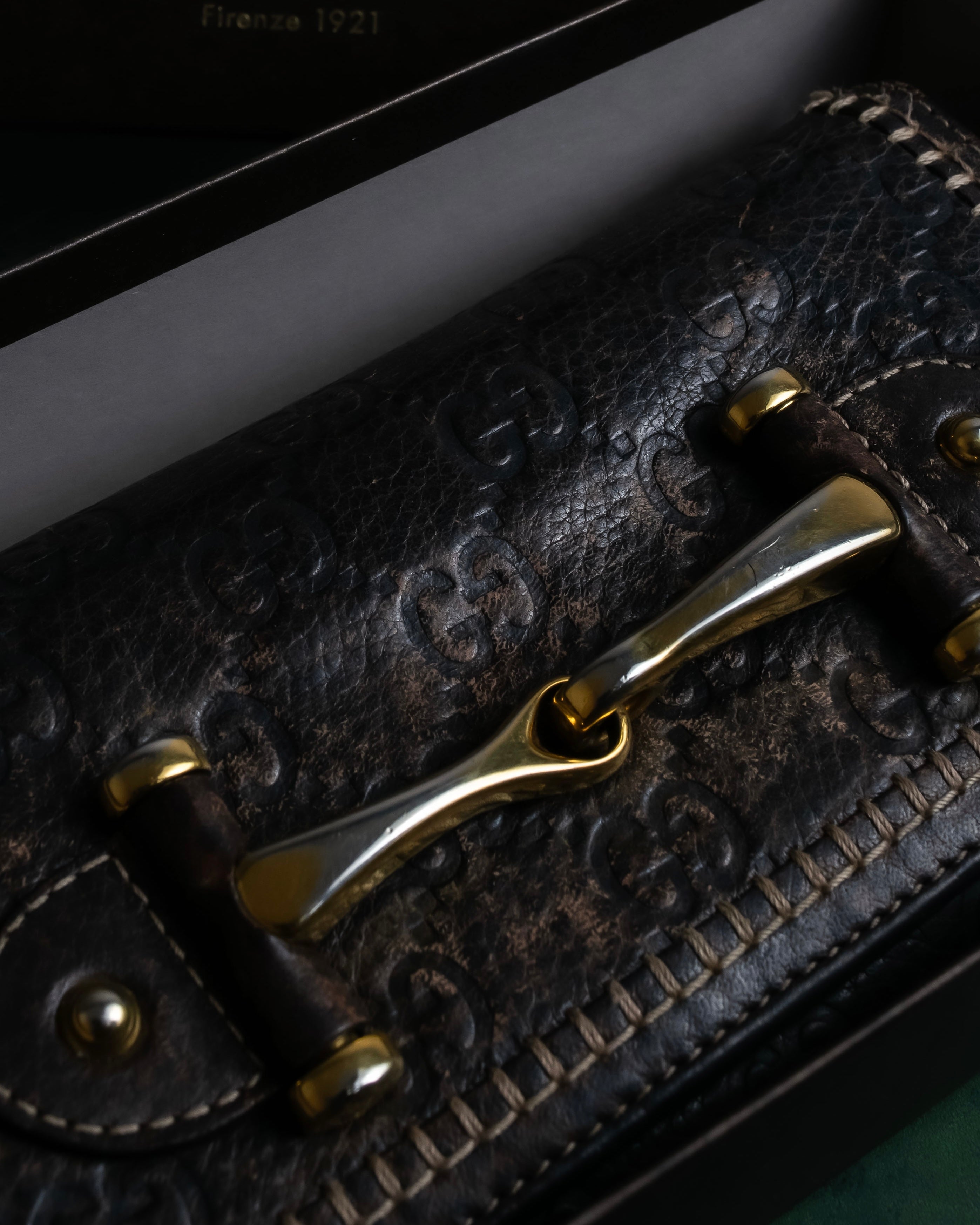 "GUCCI" GG mark embossed leather horsebit long wallet