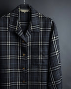"BURBERRYS" Gold metal button design check pattern wool shirt
