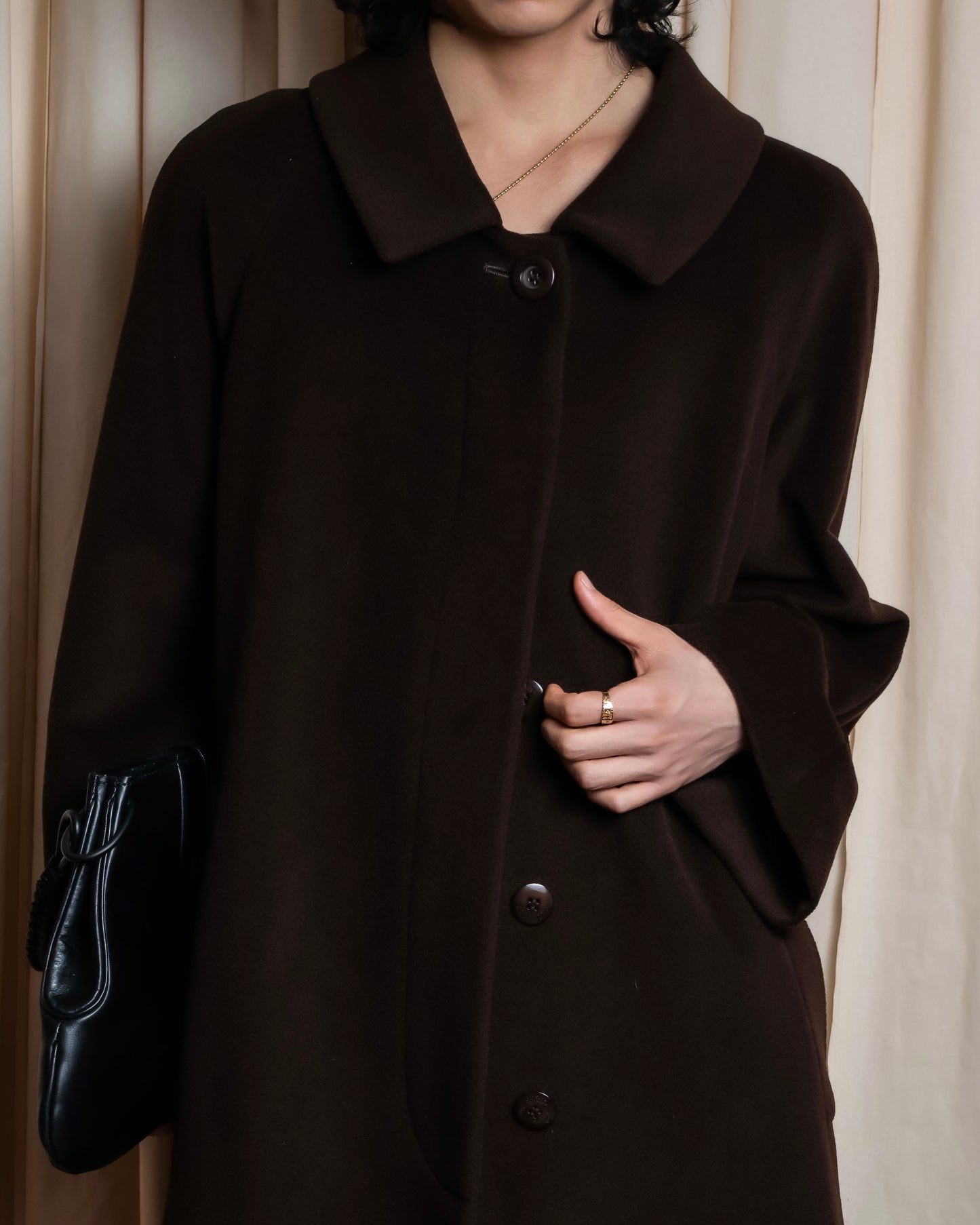 "BURBERRYS" Fly front deep brown soutien collar super long coat